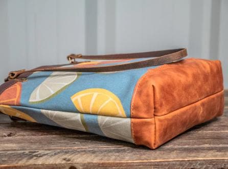 Waxed Canvas and Leather Shoulder purse | Snap top Tote bag | Fruit Slices