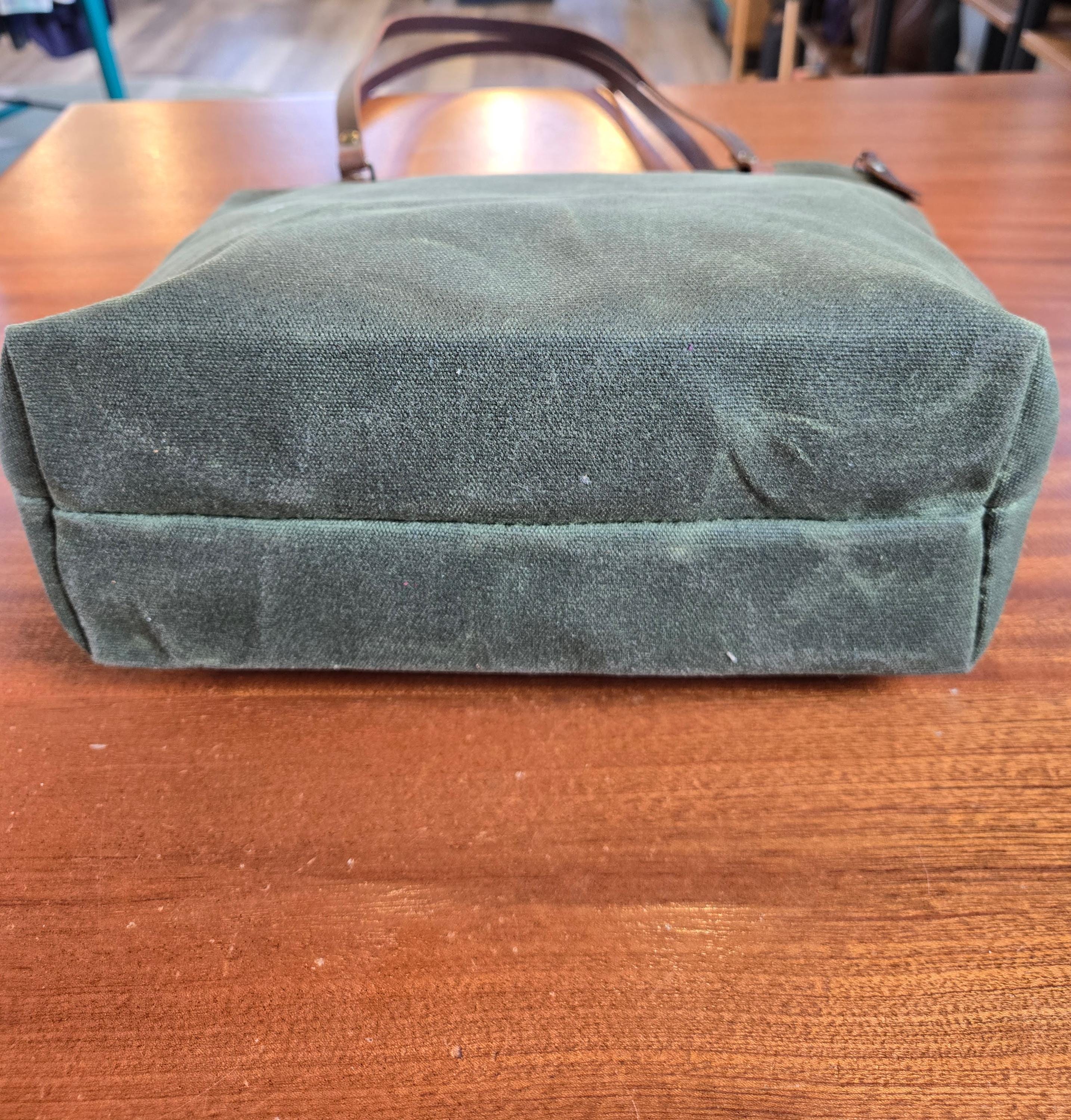 Tall Olive Waxed Canvas Tote | In Blue Handmade