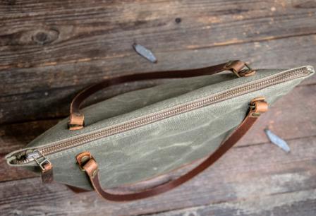 Waxed Canvas and Leather Shoulder purse | Zipper top Tote bag | Minimalist