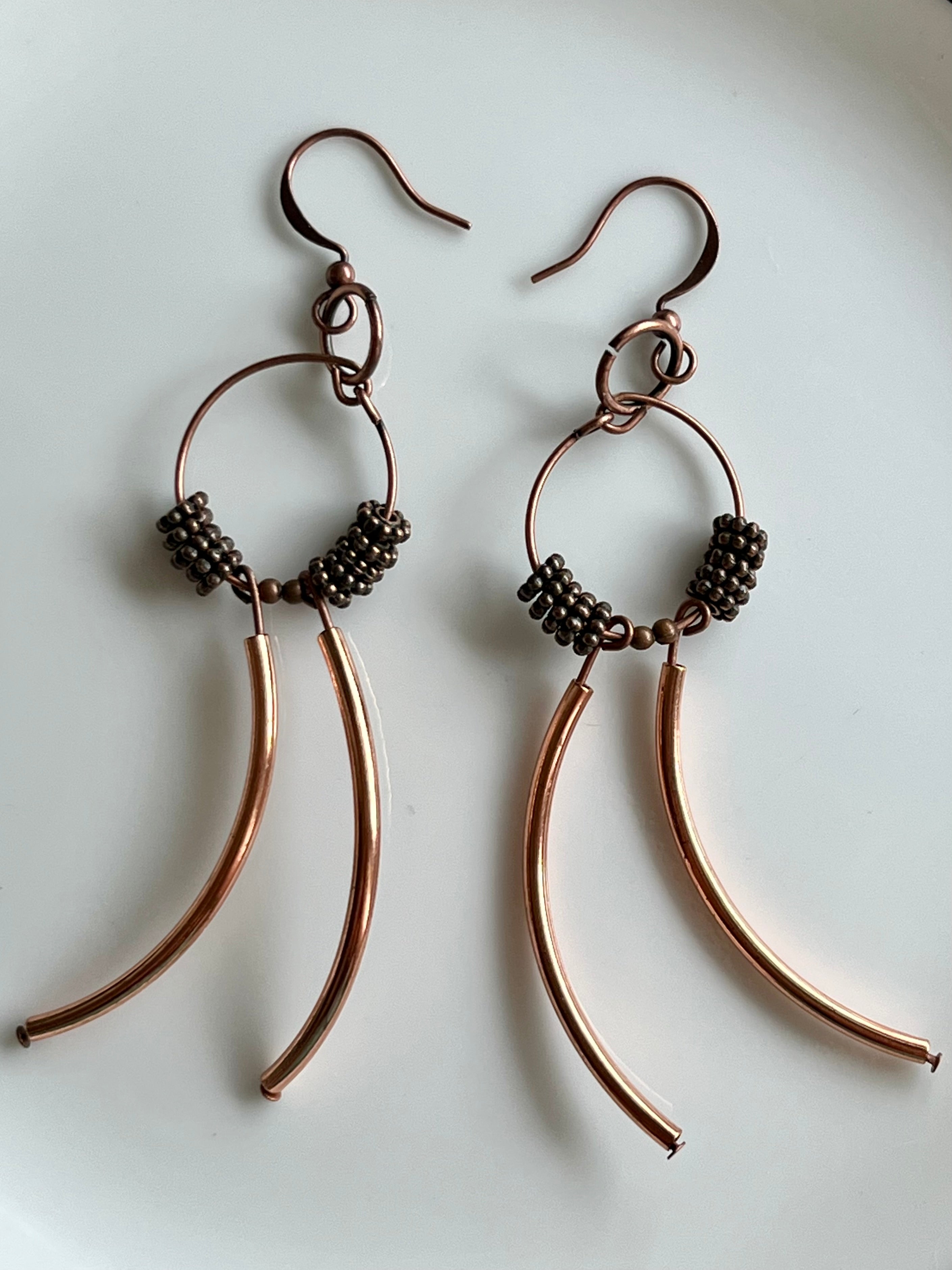 COPPER METAL PIPE DANGLES * Earrings