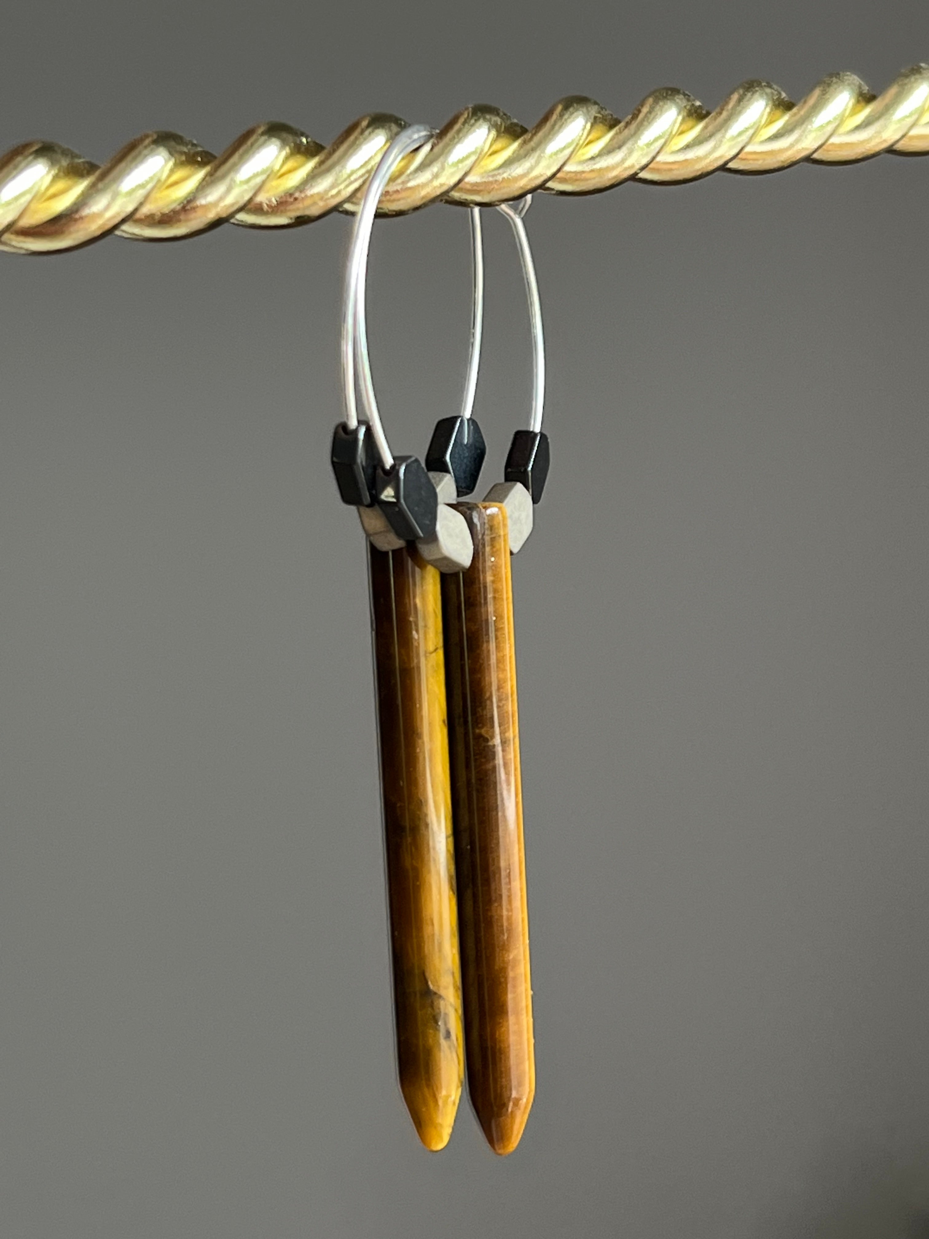 TIGERS EYE POINT + HEMATITE | GEMSTONE CRYSTAL Earrings
