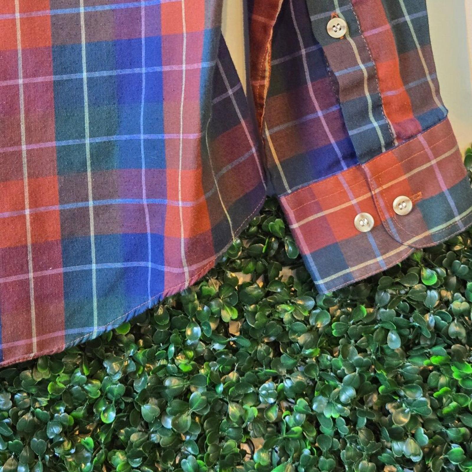 Thin Plaid Button Up Vintage Sears colorful, size L