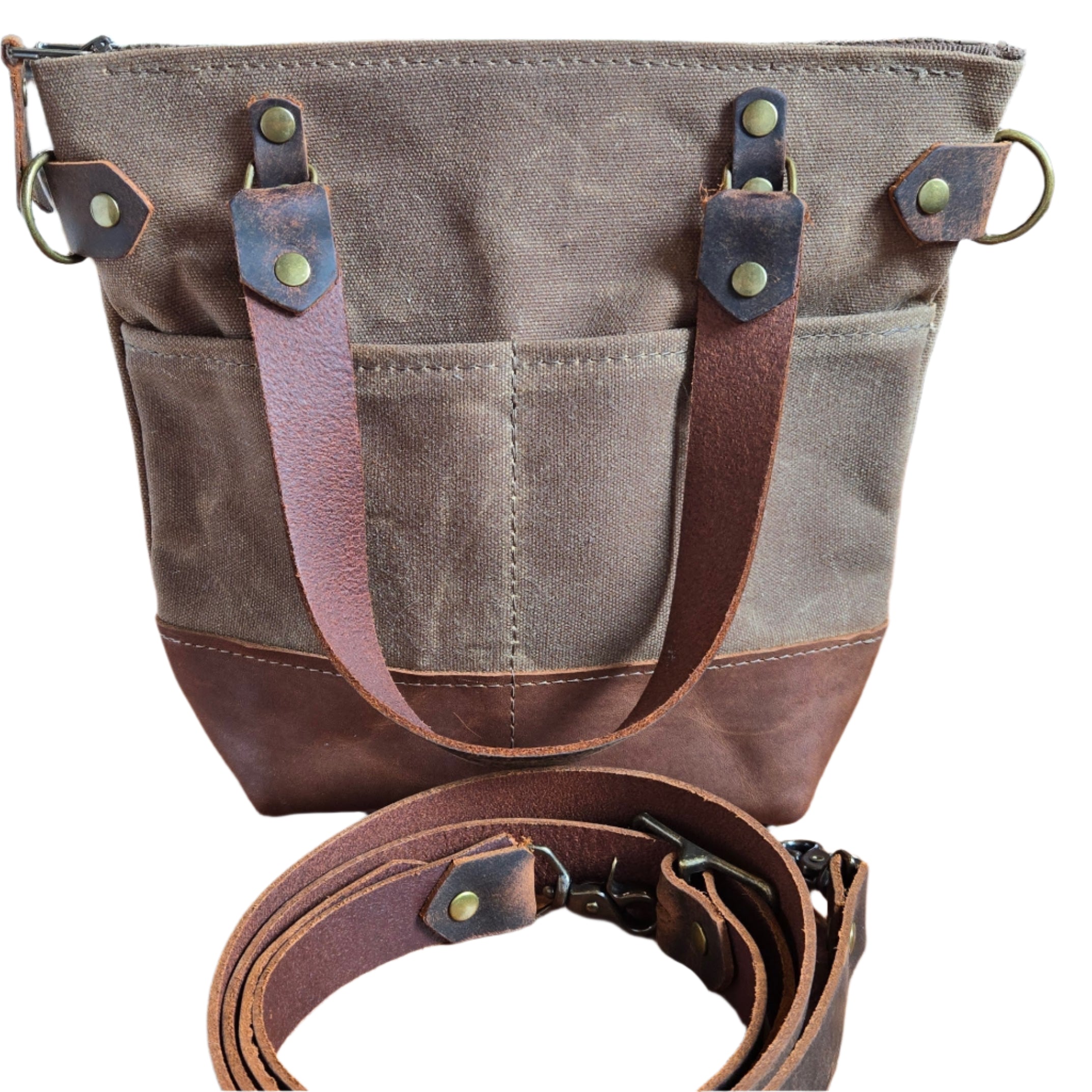 Mini pecan Waxed Canvas & Leather Tote