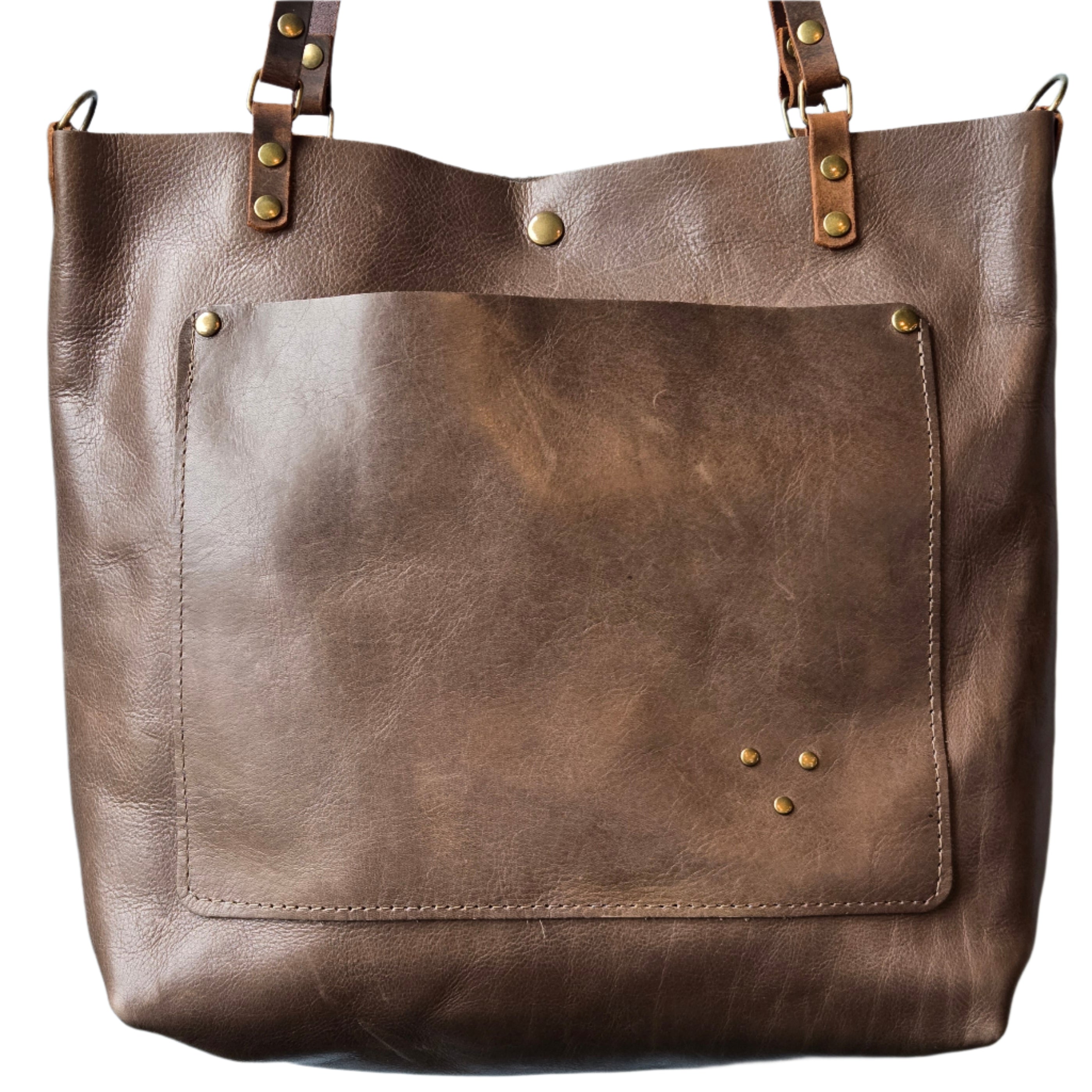 Handmade Classic Leather Tote Bag * Medium Snap Top * Wolf Gray