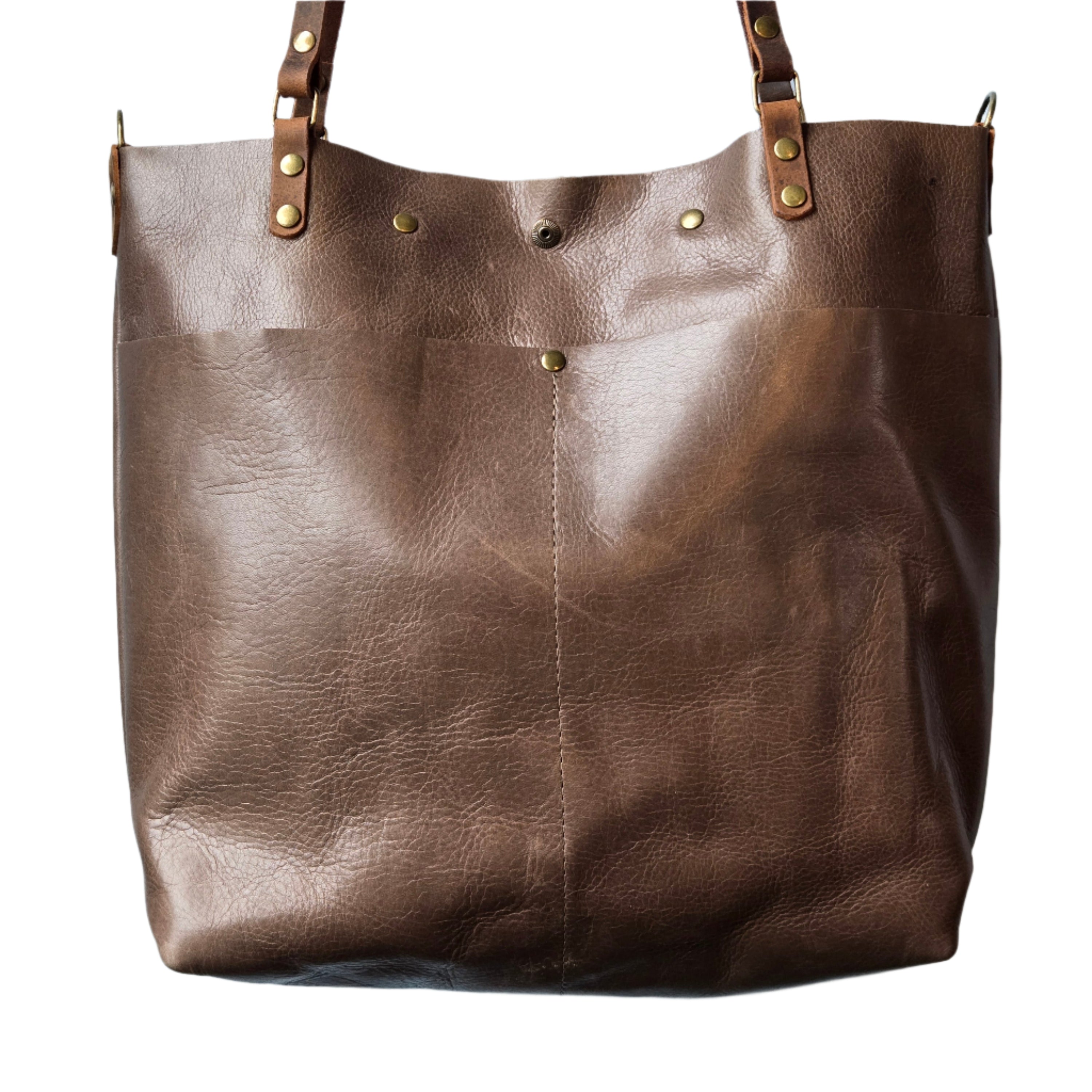Handmade Classic Leather Tote Bag * Medium Snap Top * Wolf Gray