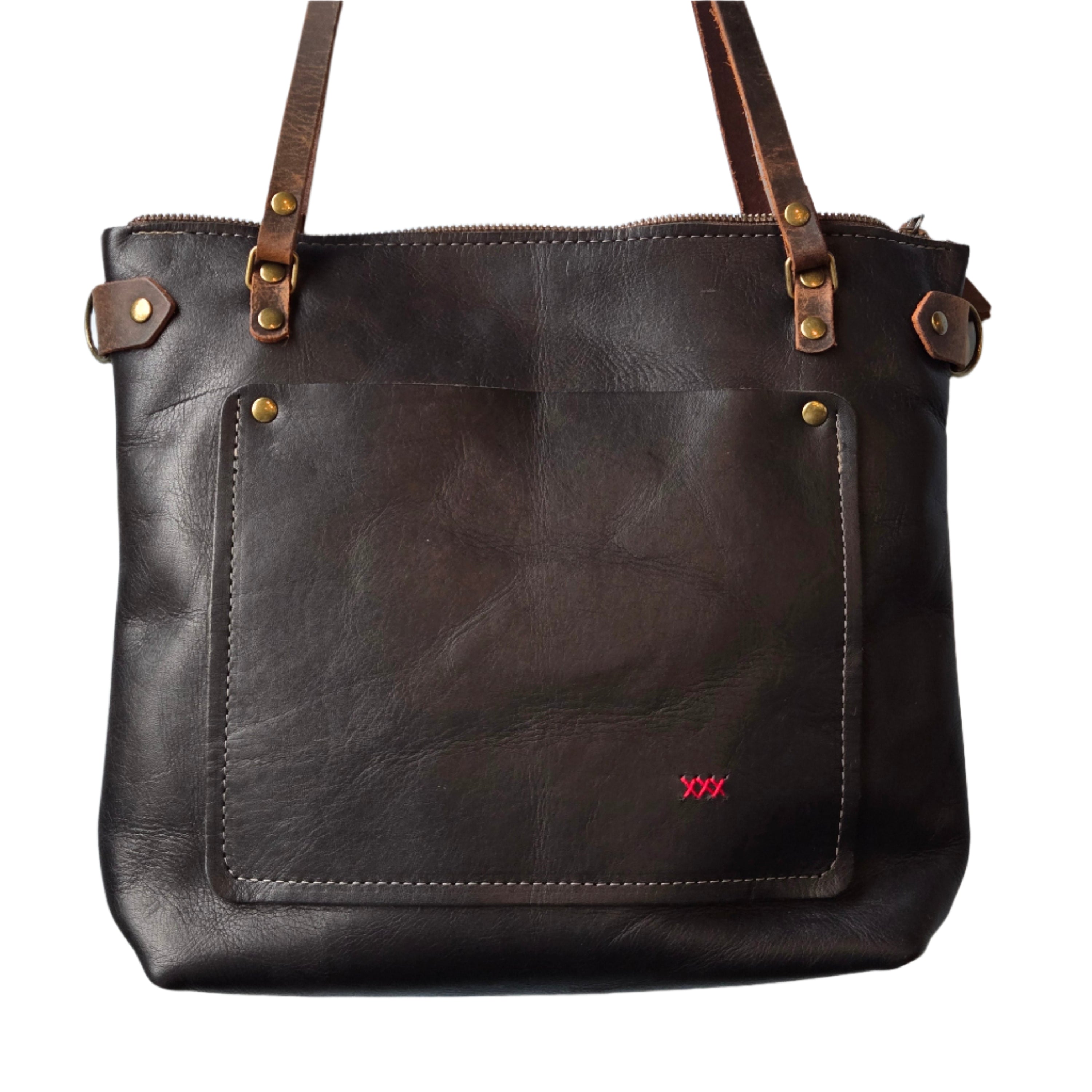 Handmade Classic Leather Tote Bag * Small Black * Shoulder Straps + Crossbody