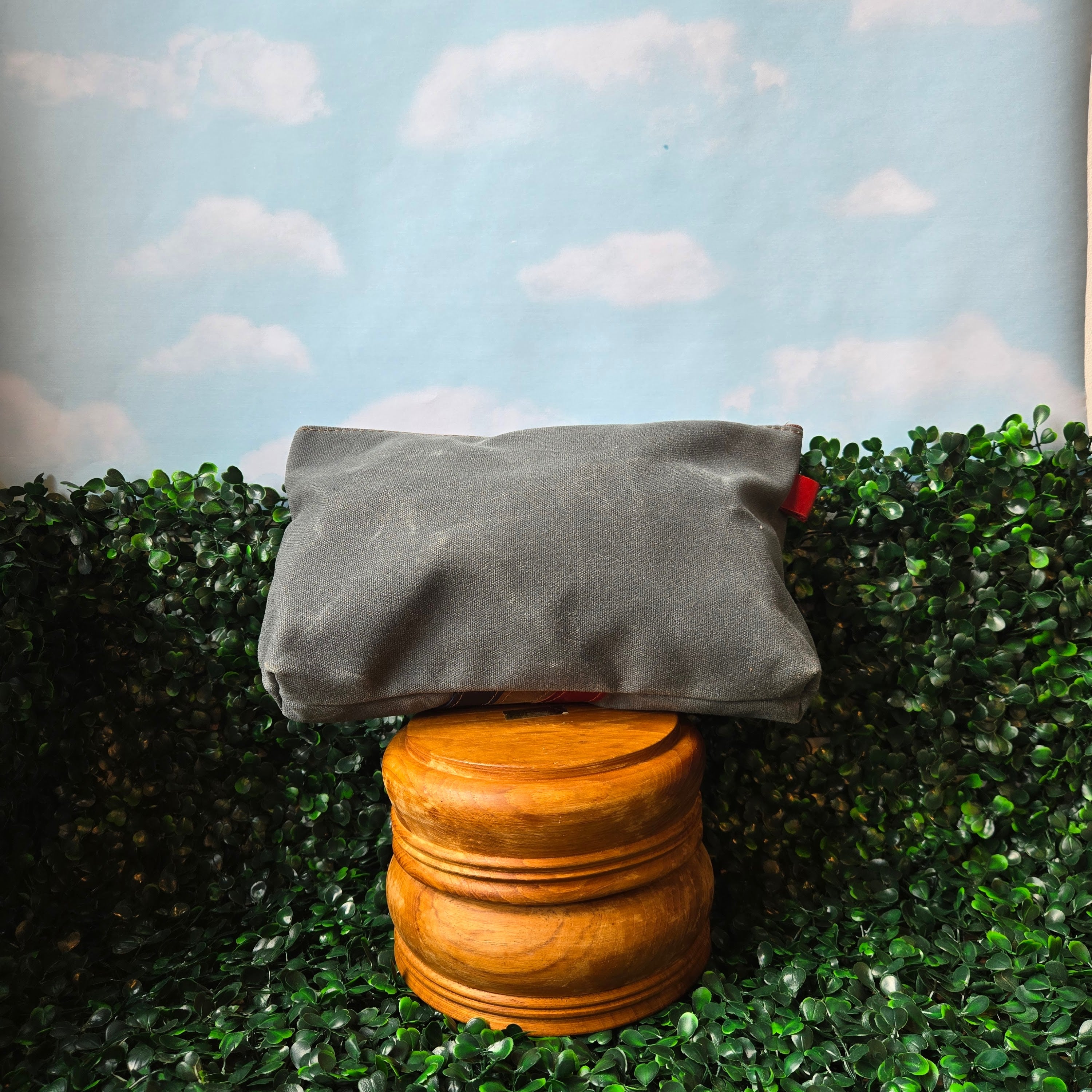 Waxed Canvas & Leather Zipper Pouch * Slate Blue Gray * Bruce the Boss USA