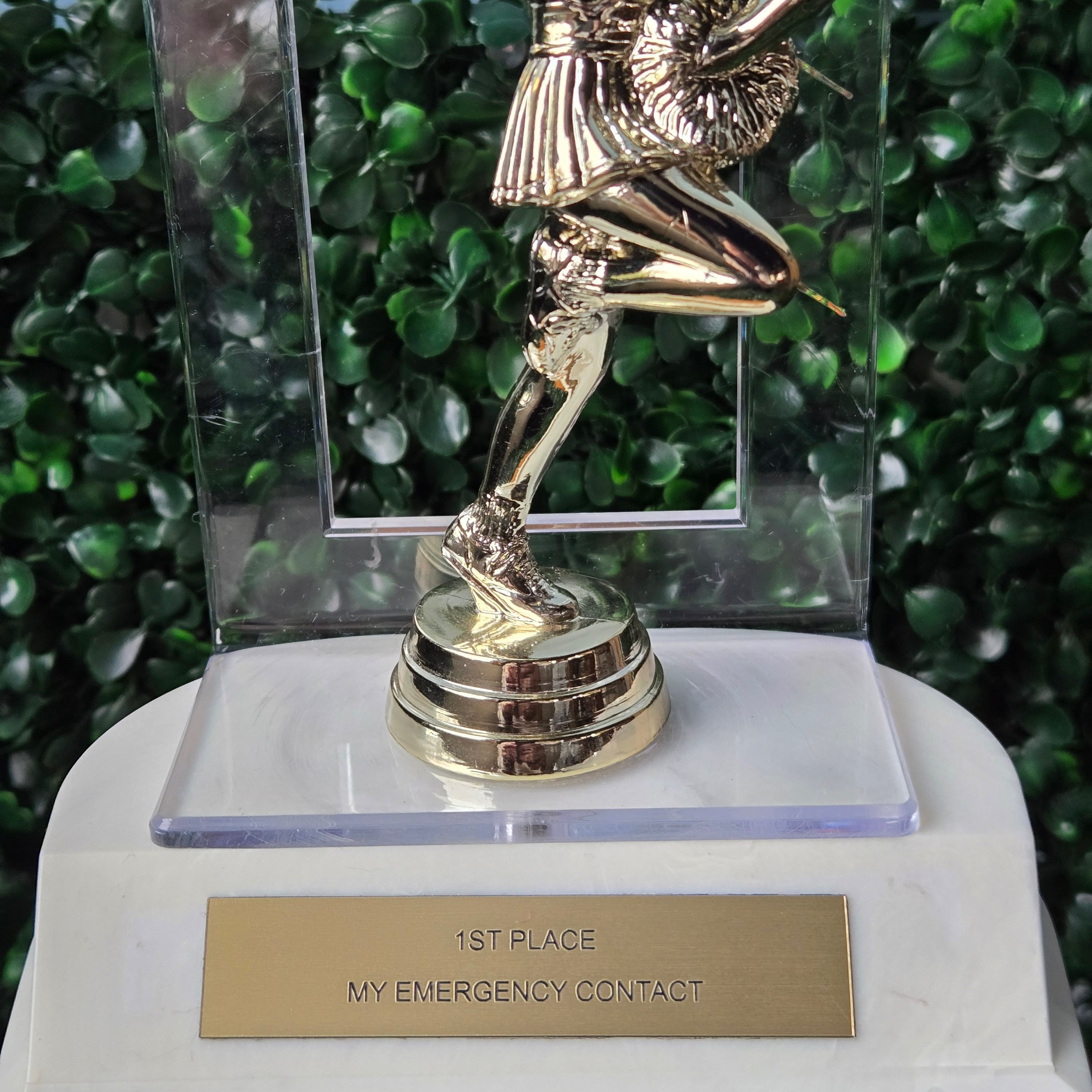 1st Place Emergency Contact * Upcycled Trophy * Funny Novelty Award