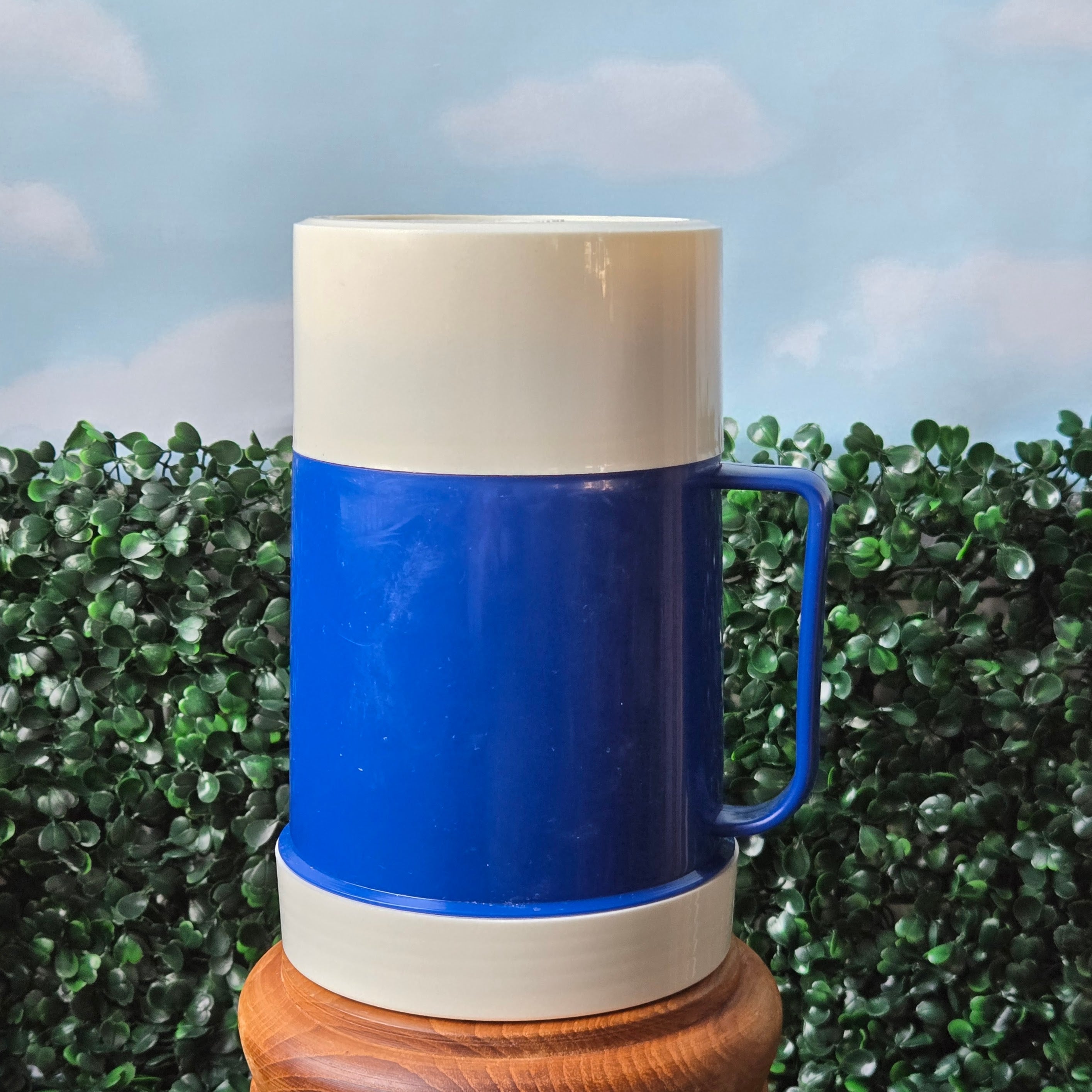 Vintage Bene Casa Brand Tumbler * Blue and White Travel Coffee Mug * Curated Secondhand *Camping Thermos