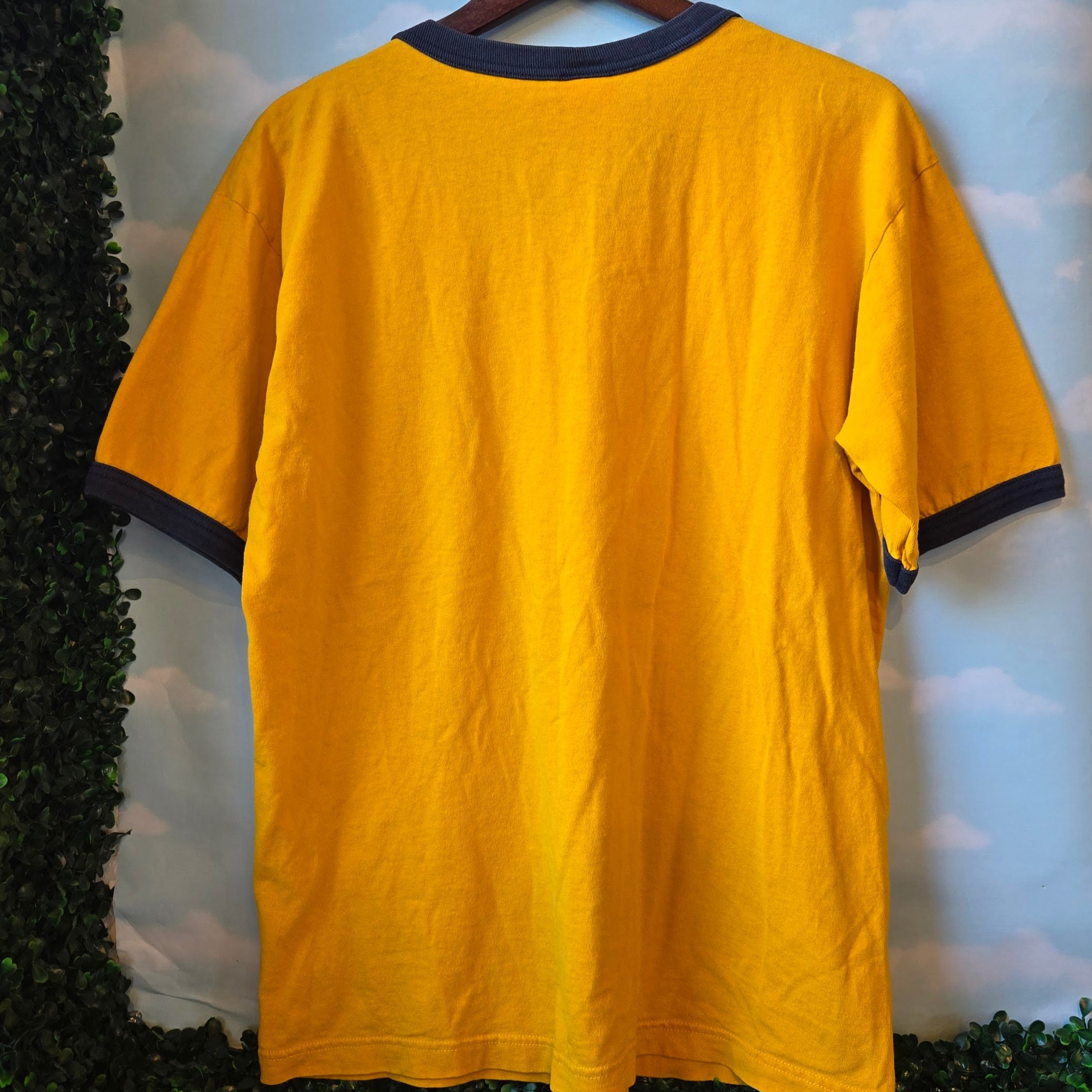 O' Captain my Captain Embroidered Patch * Upcycled Ringer Tshirt * Mustard and Blue Shirt