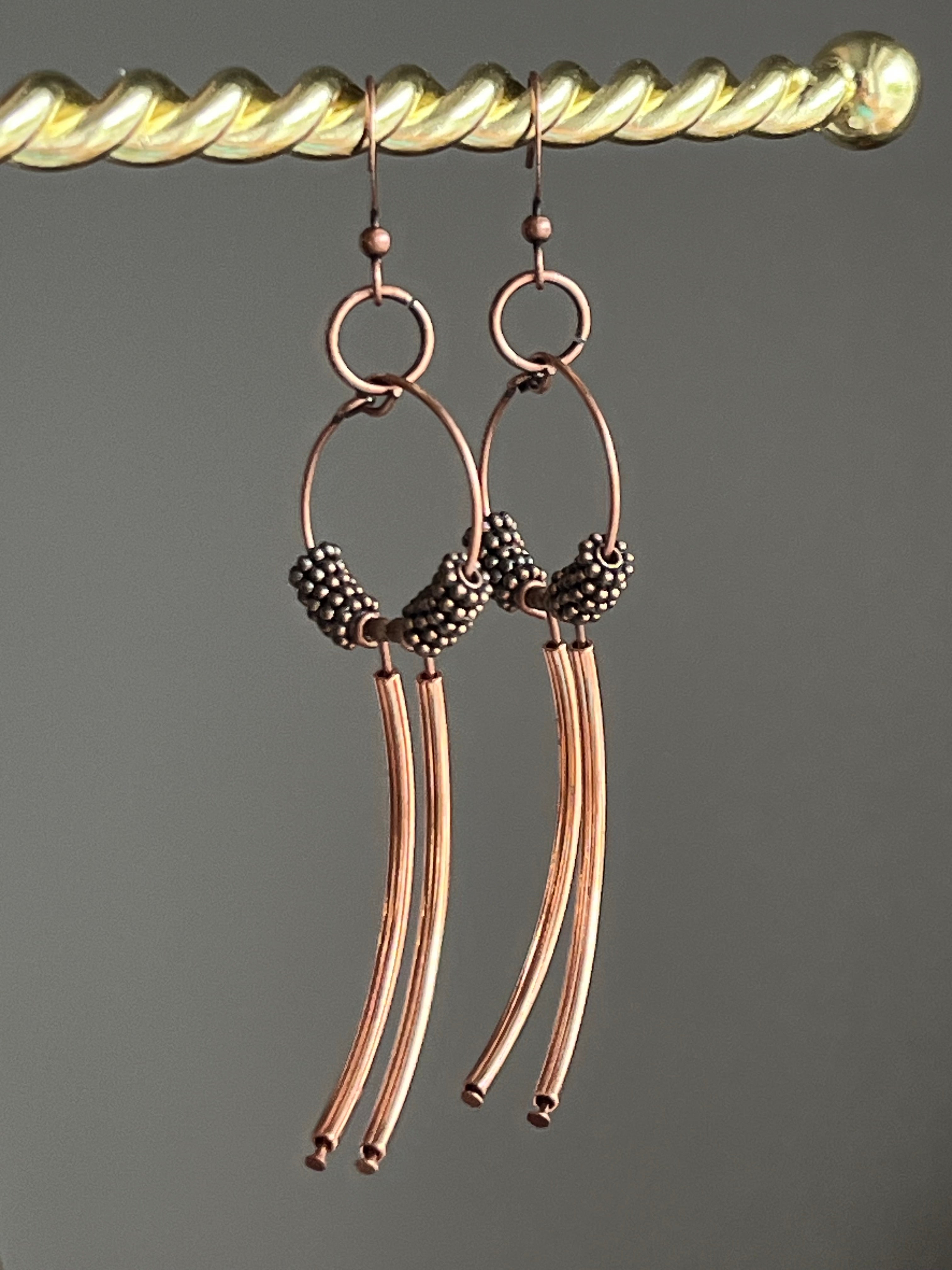 COPPER METAL PIPE DANGLES * Earrings