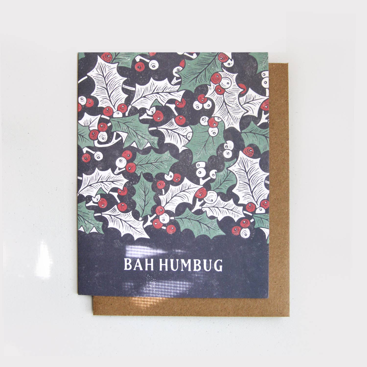 Holiday Card * Bah Humbug - Holly Christmas Card