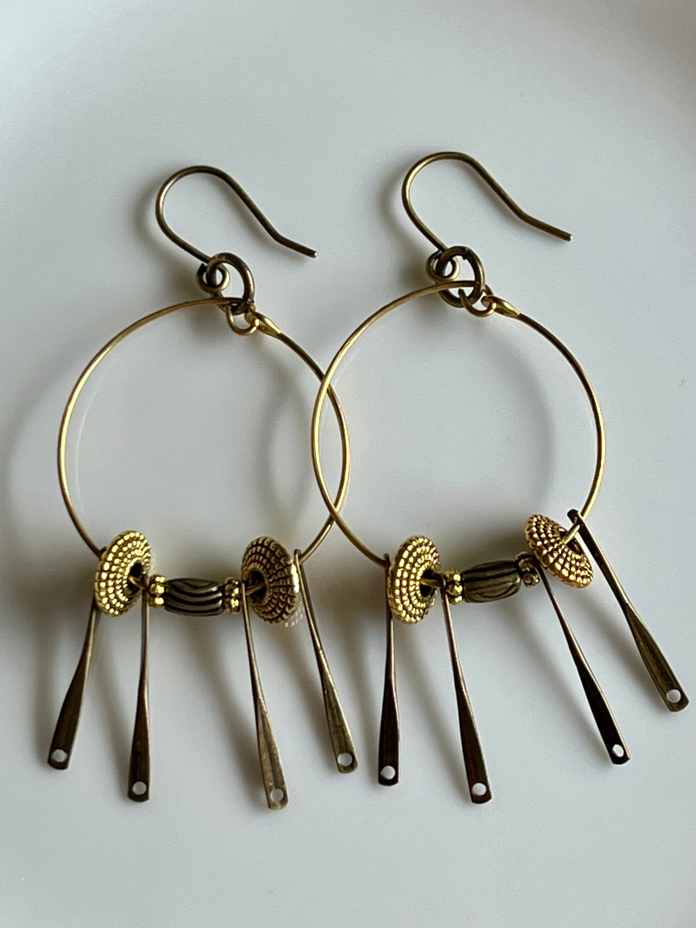 BRASS METAL WHISP DANGLES * Earrings