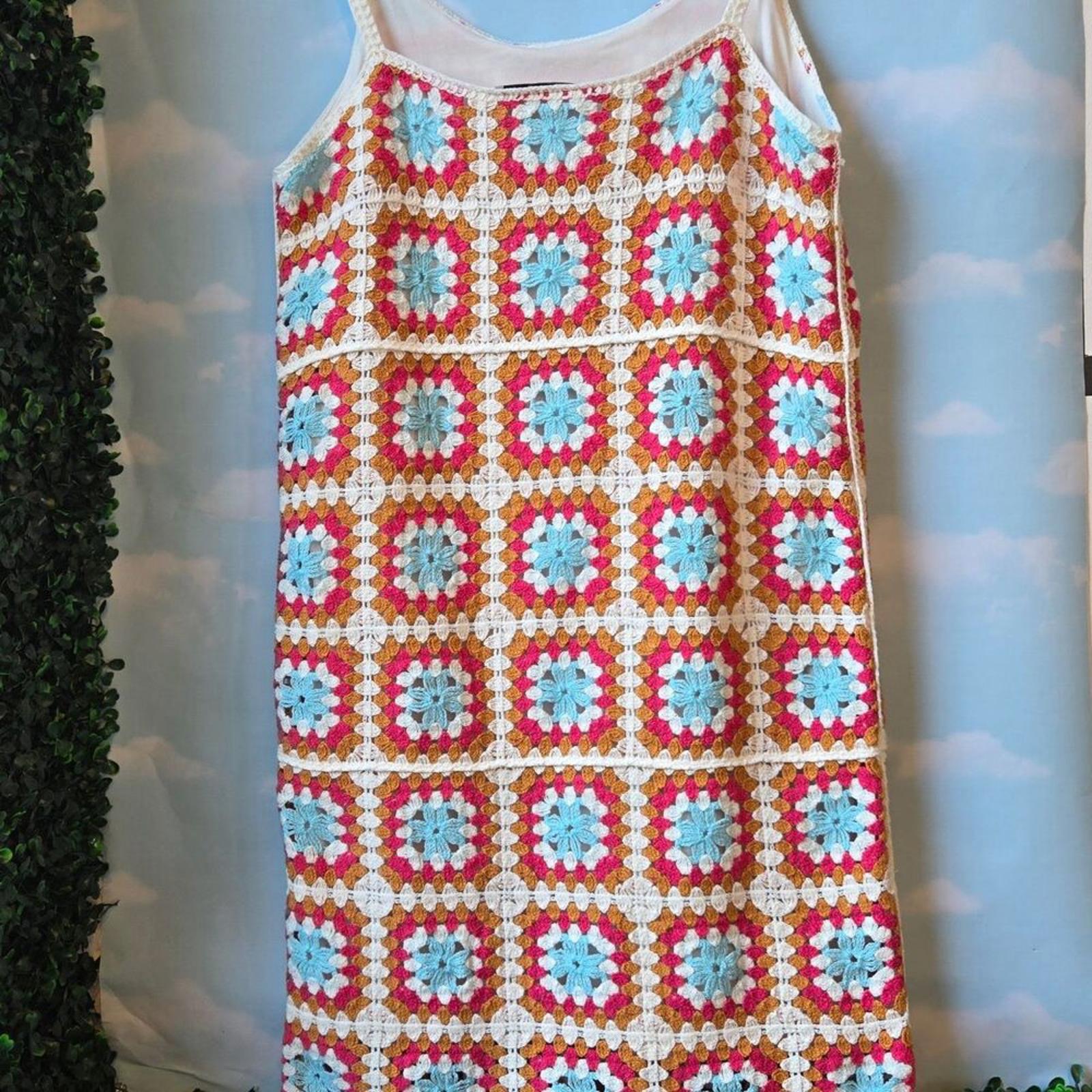 Small Granny Square Crochet slip dress, size small