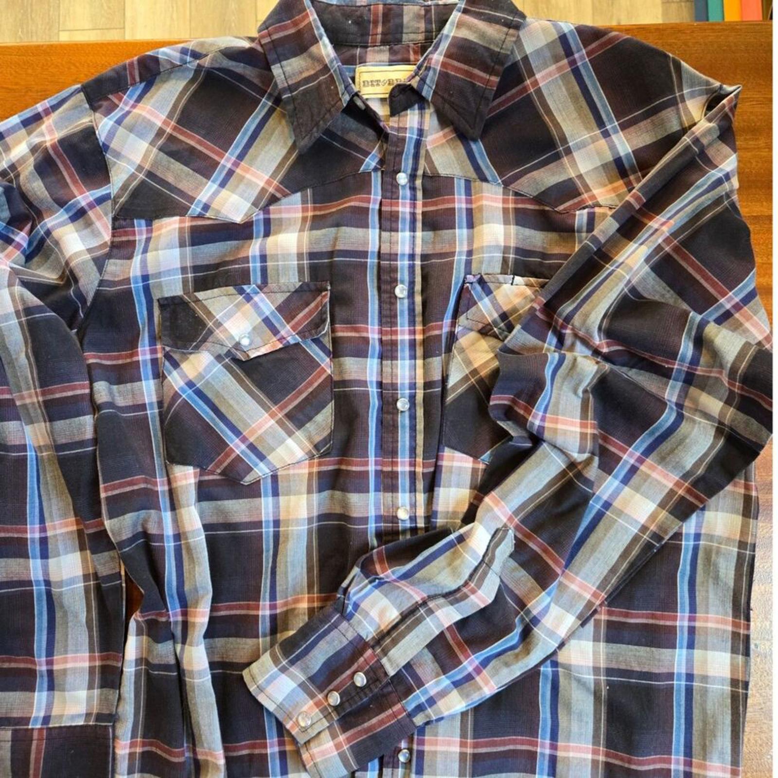 Western Style Pearl Button Plaid Shirt Men's Large, Tall.