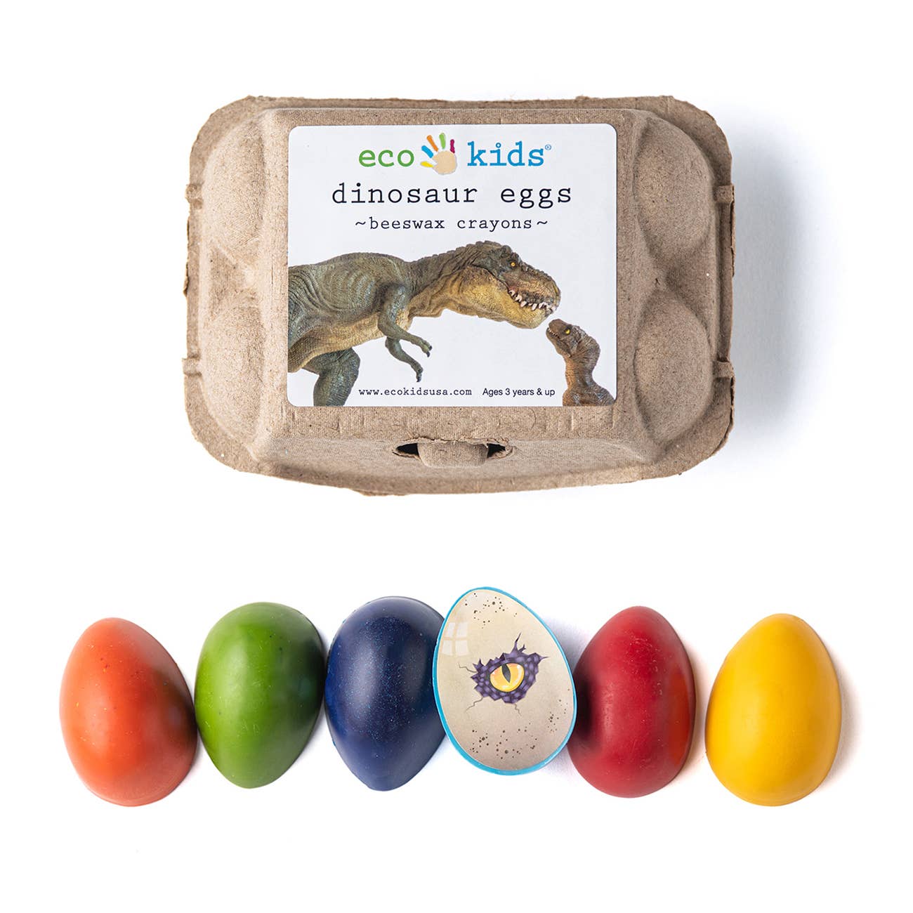 Beeswax Crayons - Dinosaur Eggs - 6 Eco-Friendly Colors