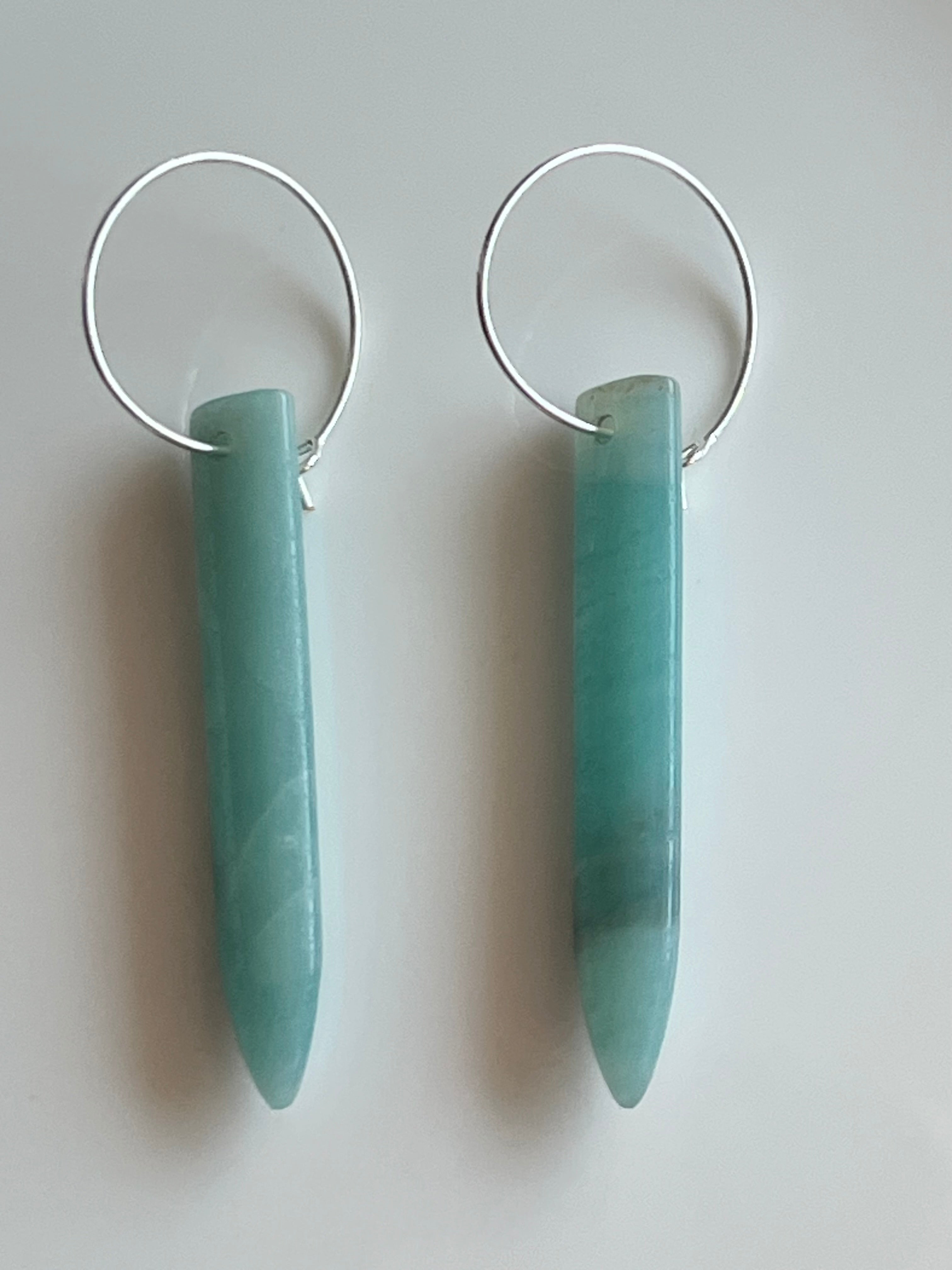 AMAZONITE PUFF HOOP * GEMSTONE CRYSTAL Earrings