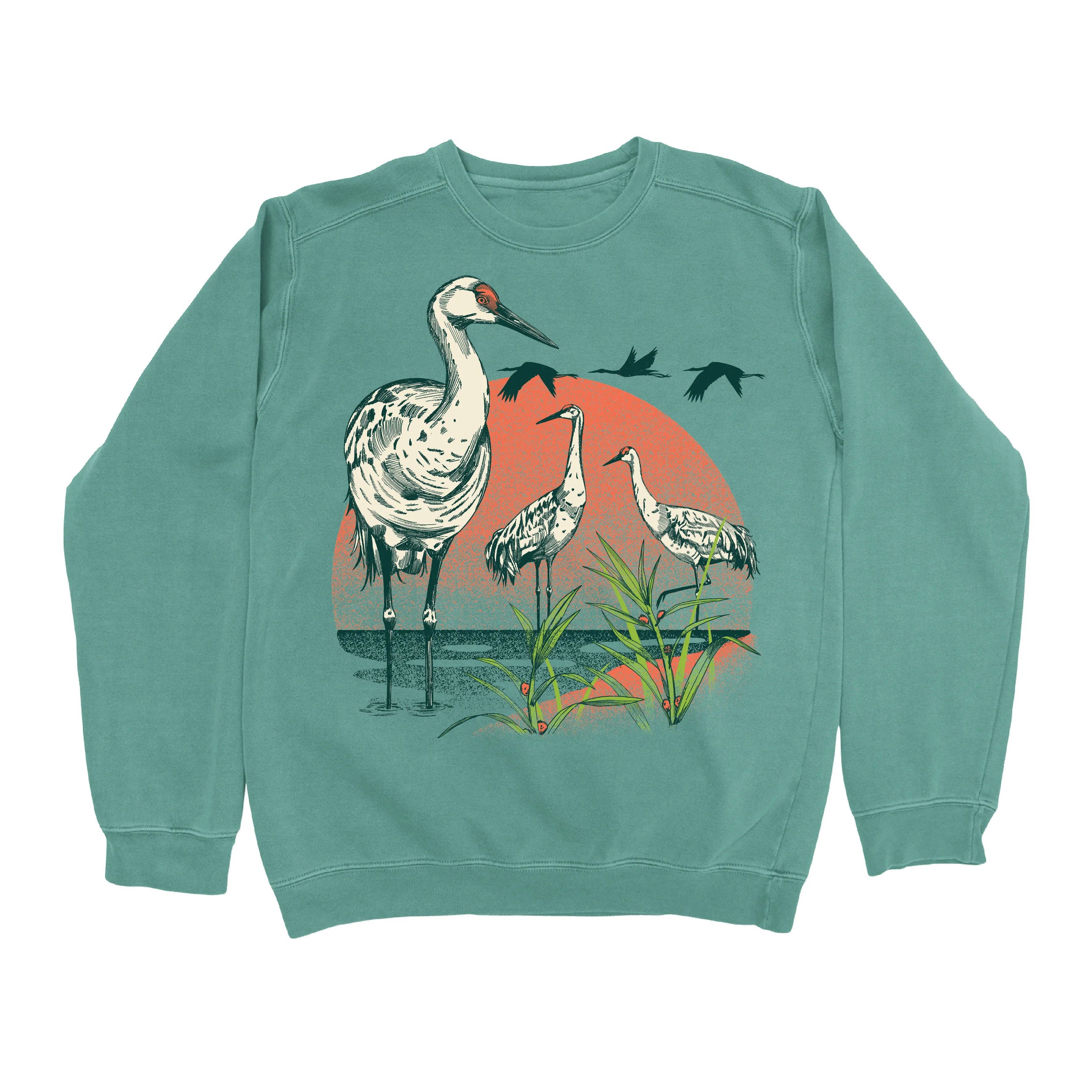 Retro style Crewneck * Sandhill Crane Vibrant Sweatshirt
