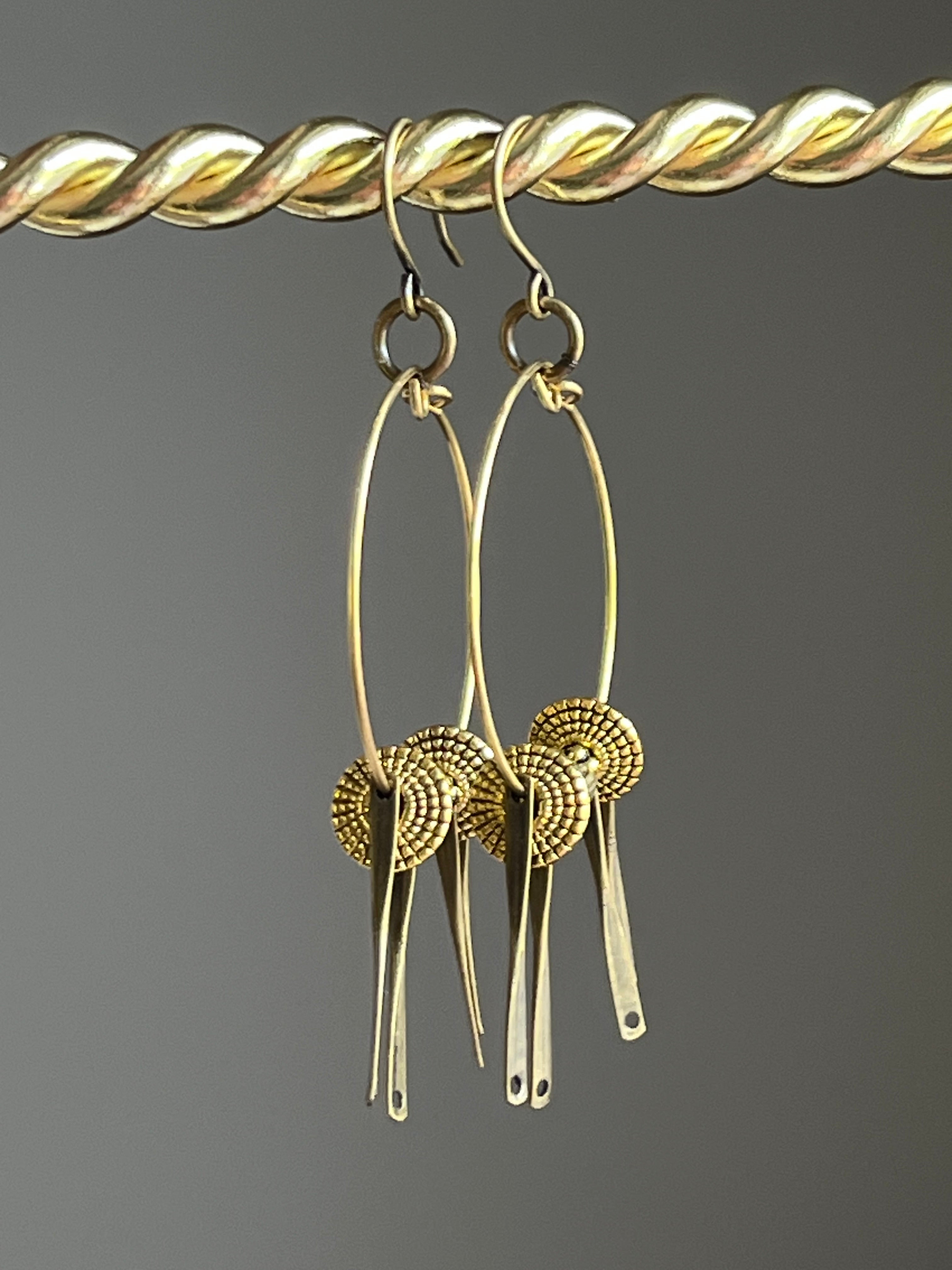 BRASS METAL WHISP DANGLES * Earrings