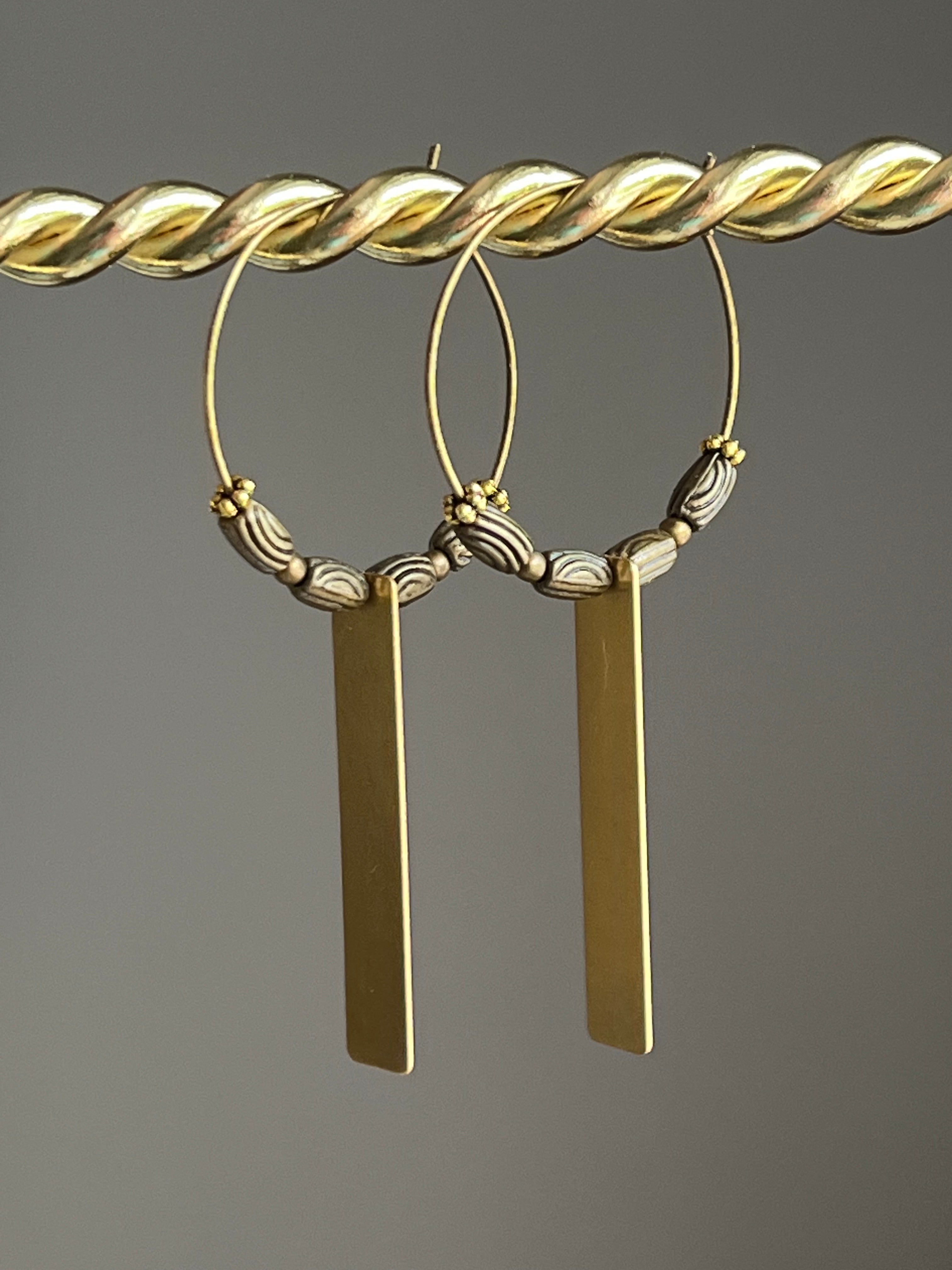 BRASS METAL RECTANGLE DANGLES * Earrings