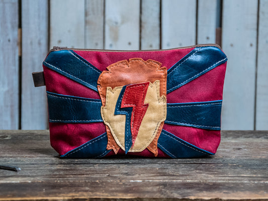 Bowie | Large Waxed Canvas Applique Pouch | In Blue Handmade