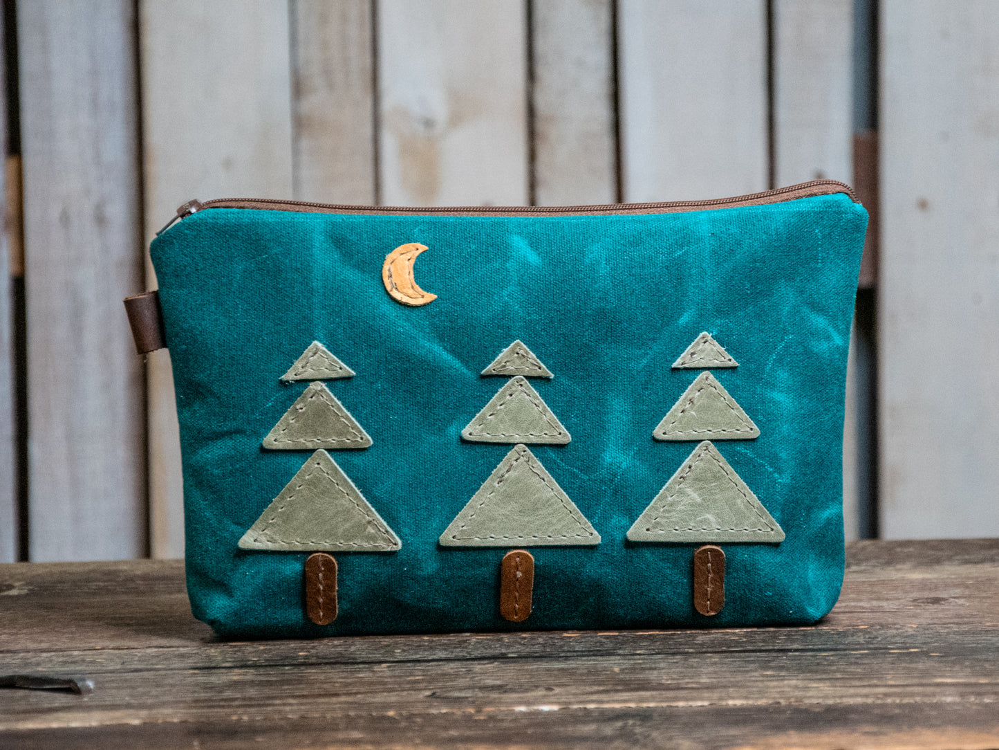 Camp | Large Waxed Canvas Applique Pouch | In Blue Handmade