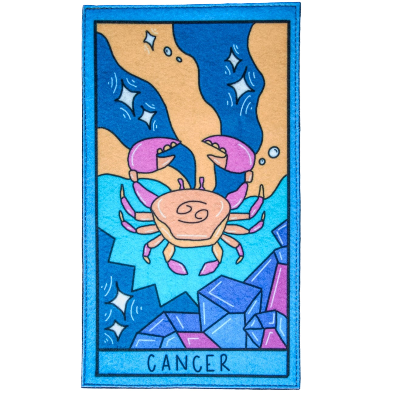Decorative banner with a crab illustration and 'Cancer' text on a Felt Flag
