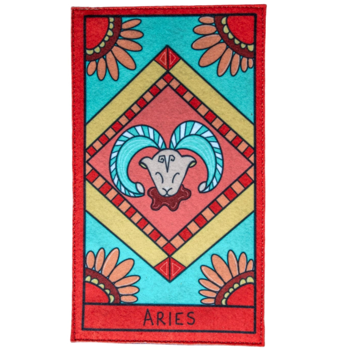 Felt Camp Flag with Aries astrological symbol on a white background