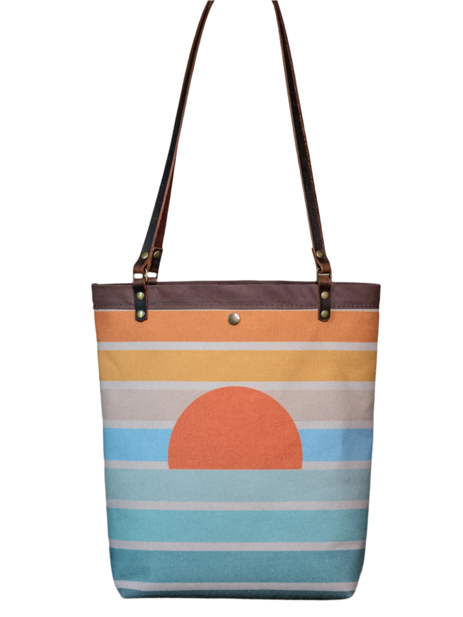 Canvas and Leather Tote Bag Coastal Sunrise | Handprinted | In (Camp) Blue collab
