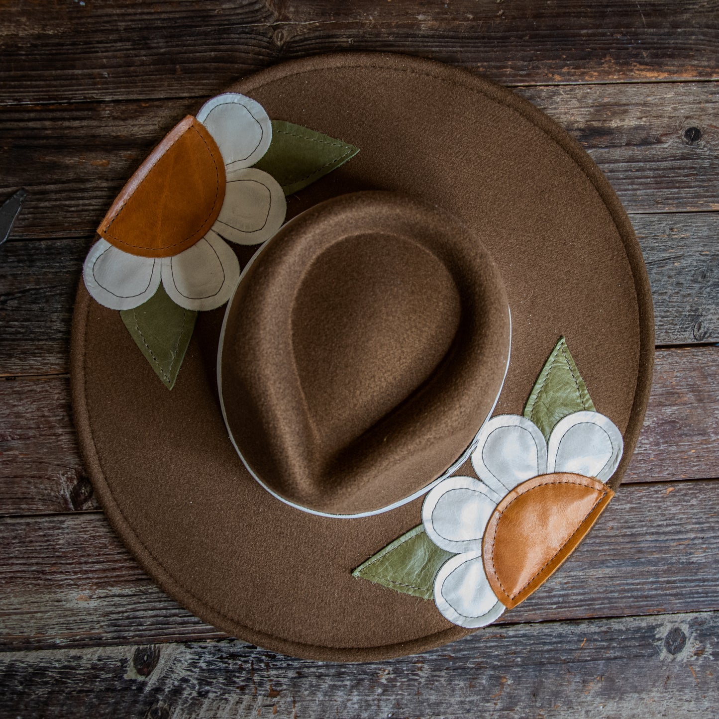 Leather Applique Hat | White Flower | Modern Cactus Co