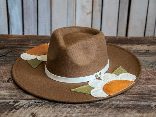 Leather Applique Hat | White Flower | Modern Cactus Co