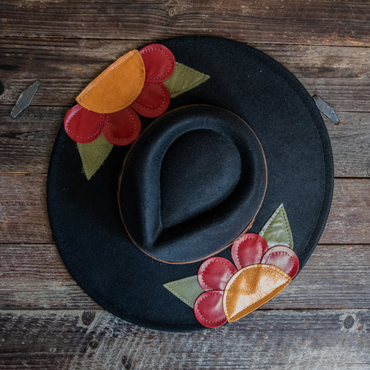 Leather Applique Hat | Red Flower | Modern Cactus Co