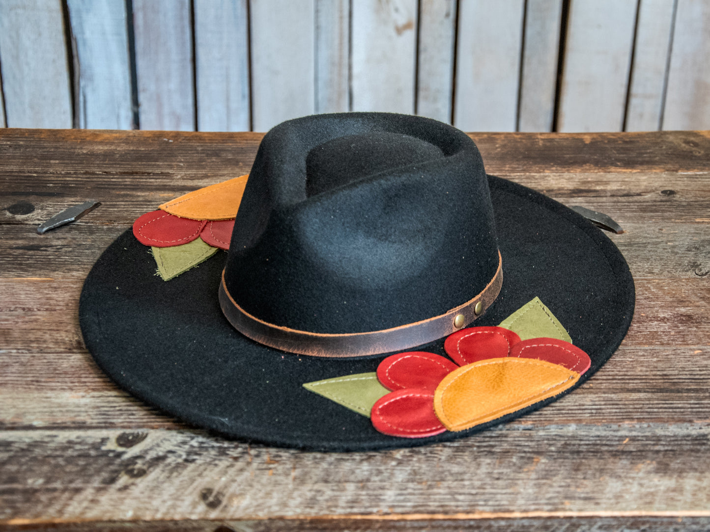 Leather Applique Hat | Red Flower | Modern Cactus Co