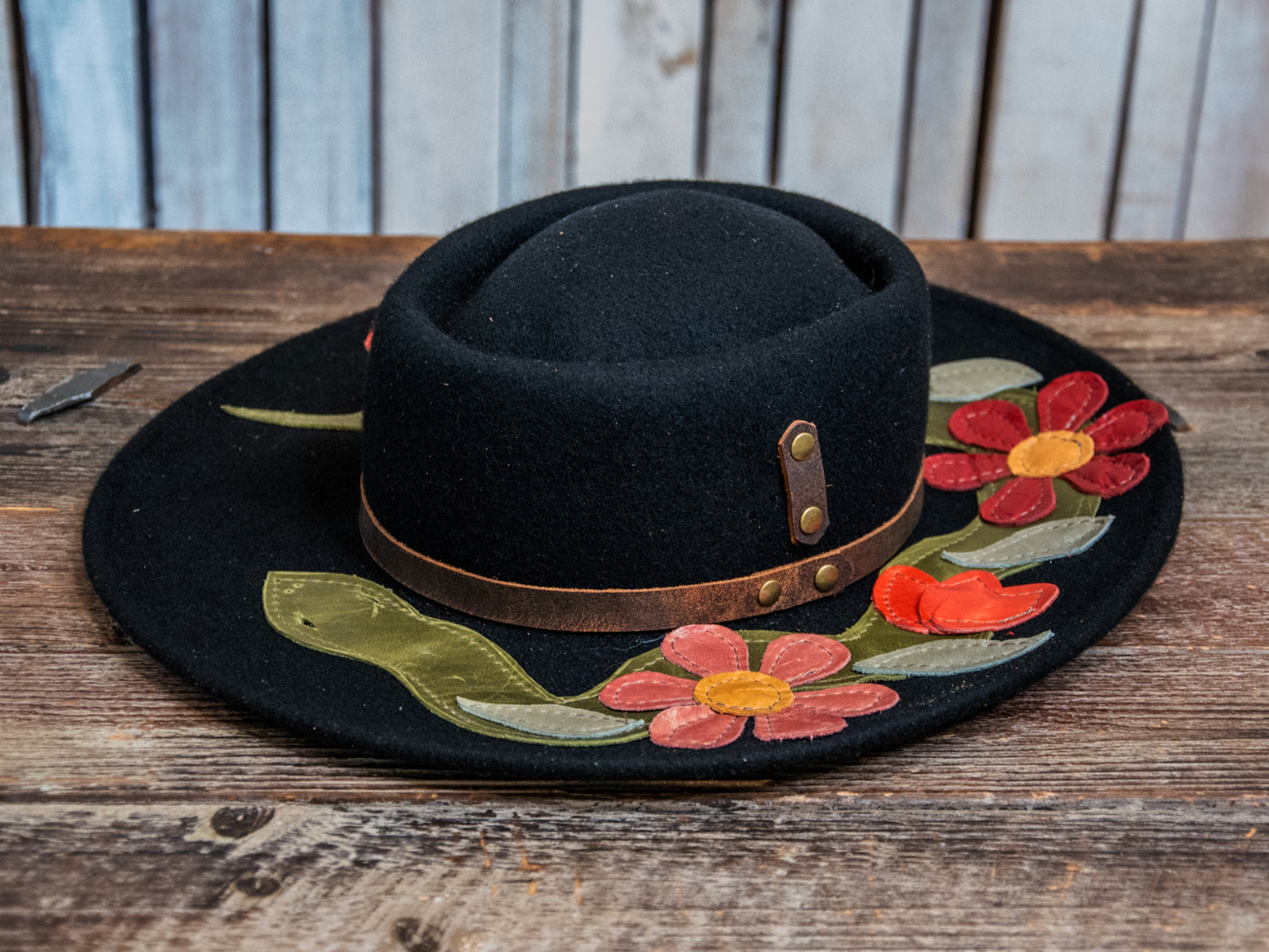 Leather Applique Hat | Floral Snake | Modern Cactus Co