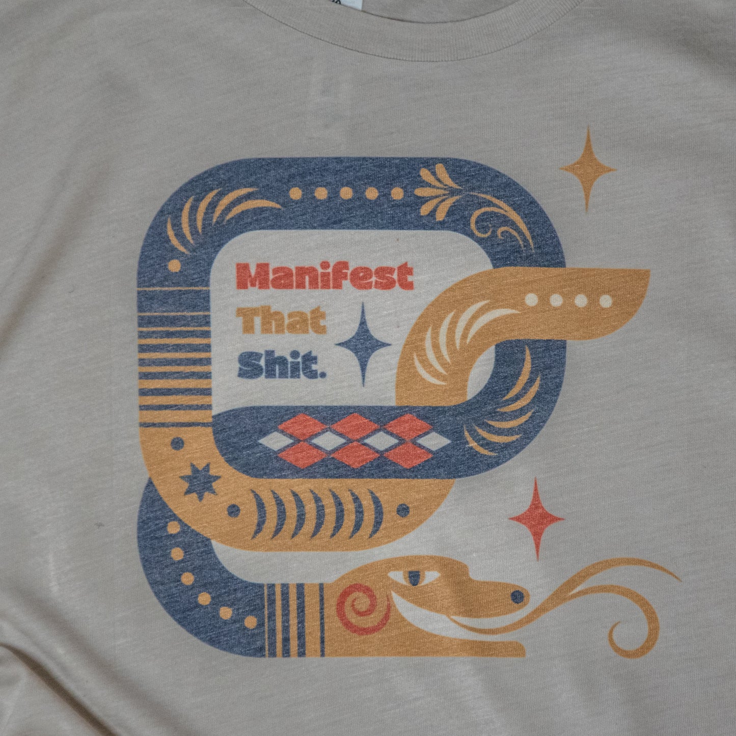 Handprinted T-shirt | Manifest that Shit | Oatmeal Flowy Crop