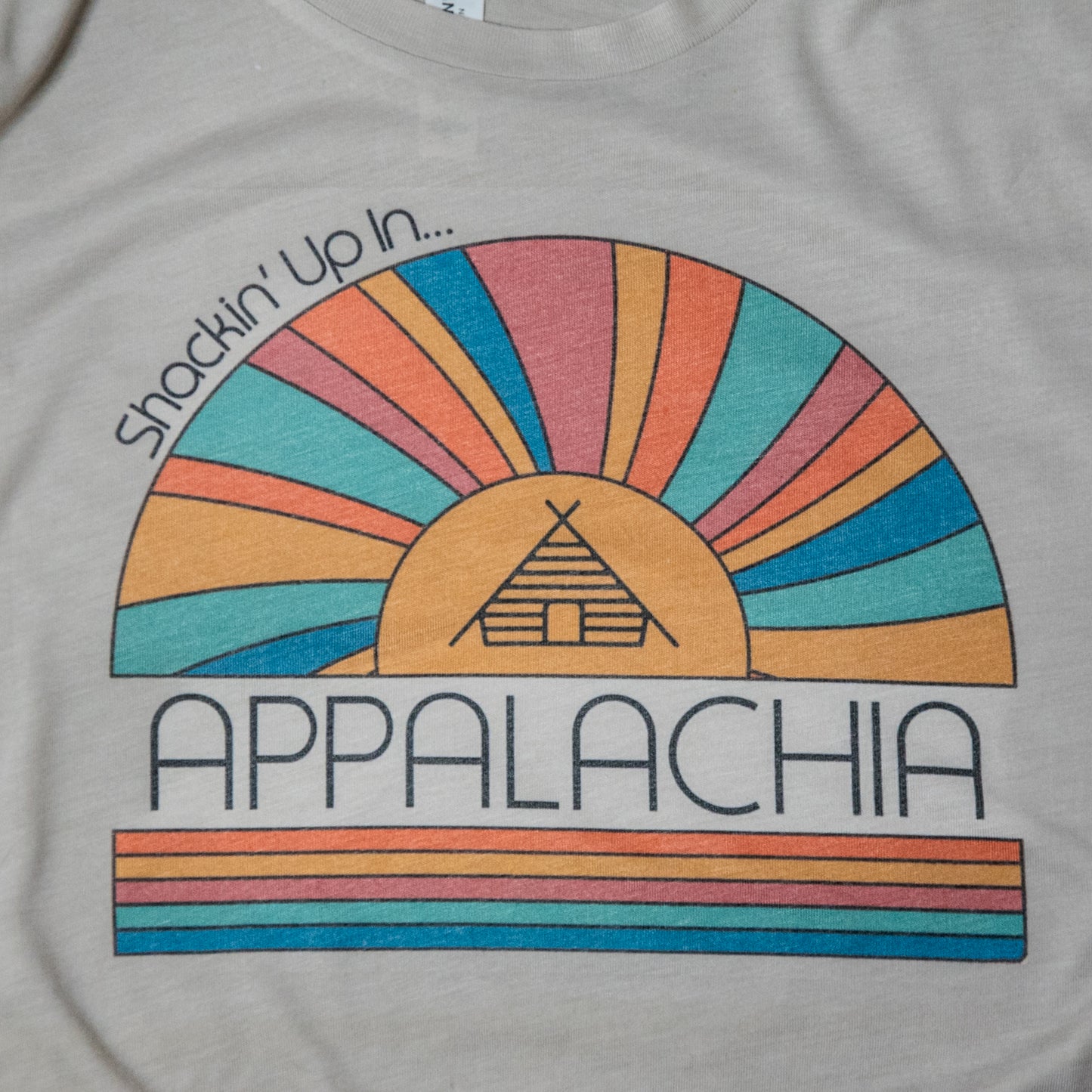 Handprinted T-shirt | Shackin' Up in Appalachia | Oatmeal Flowy Crop