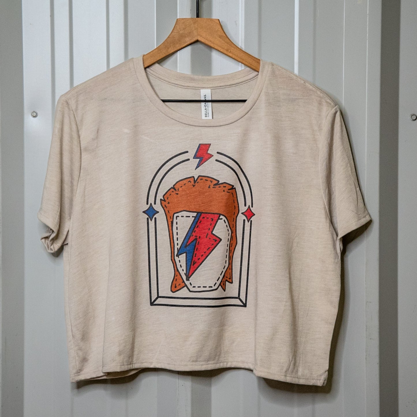 Handprinted T-shirt | Bowie | Oatmeal Flowy Crop