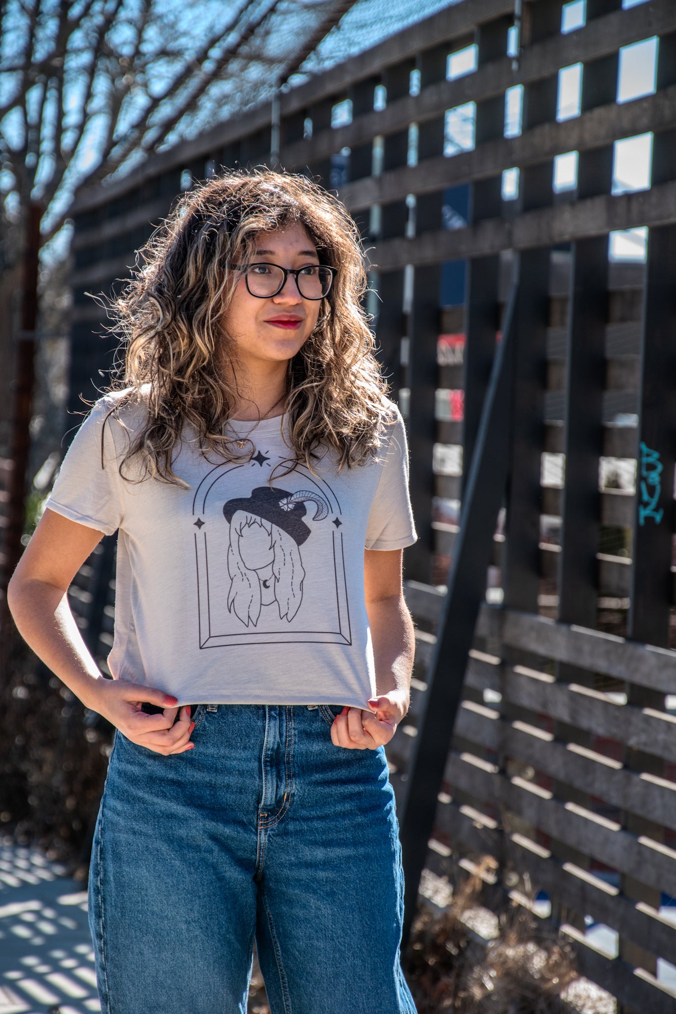 Handprinted T-shirt | Stevie | Oatmeal Flowy Crop