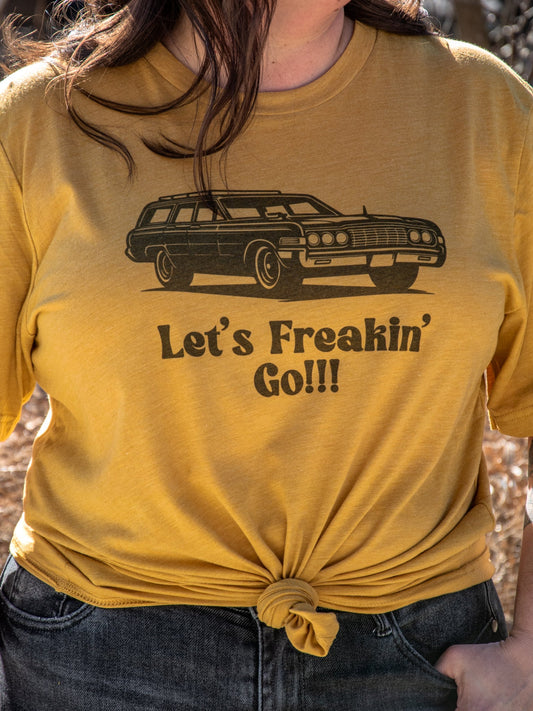 Handprinted T-shirt | Let's Freaking Goooo!  | Unisex Tri-Blend Mustard Tee