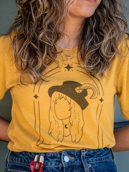 Handprinted T-shirt | Stevie |Mustard Unisex Tri-Blend