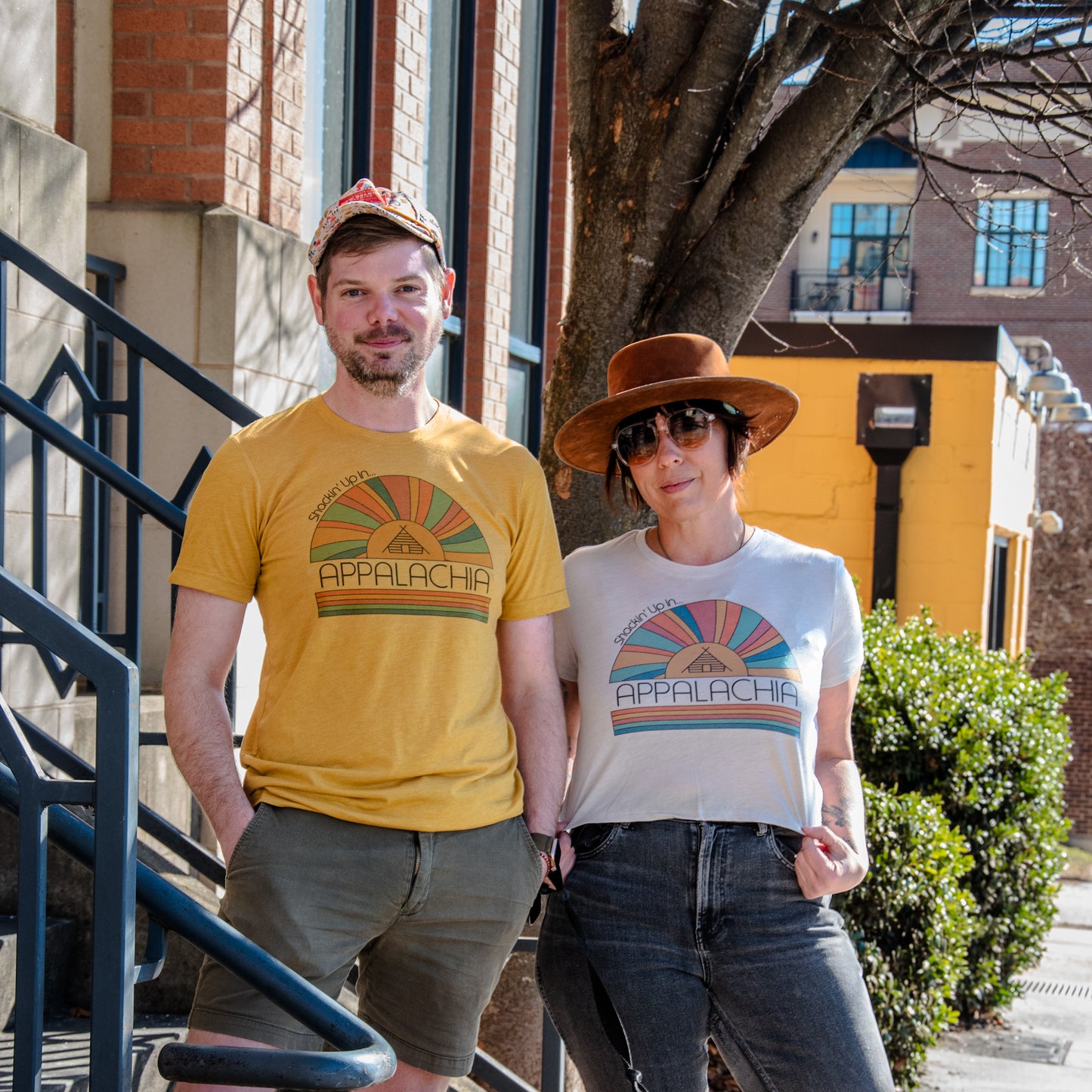 Handprinted T-shirt | Shackin' Up in Appalachia | Oatmeal Flowy Crop