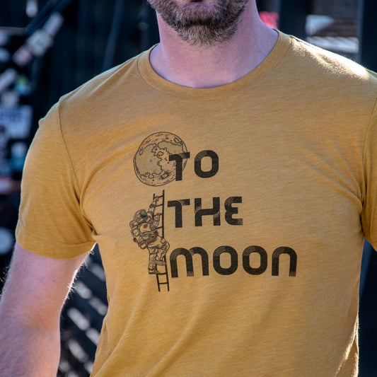 Handprinted T-shirt | To the Moon | Mustard Unisex Tri-Blend