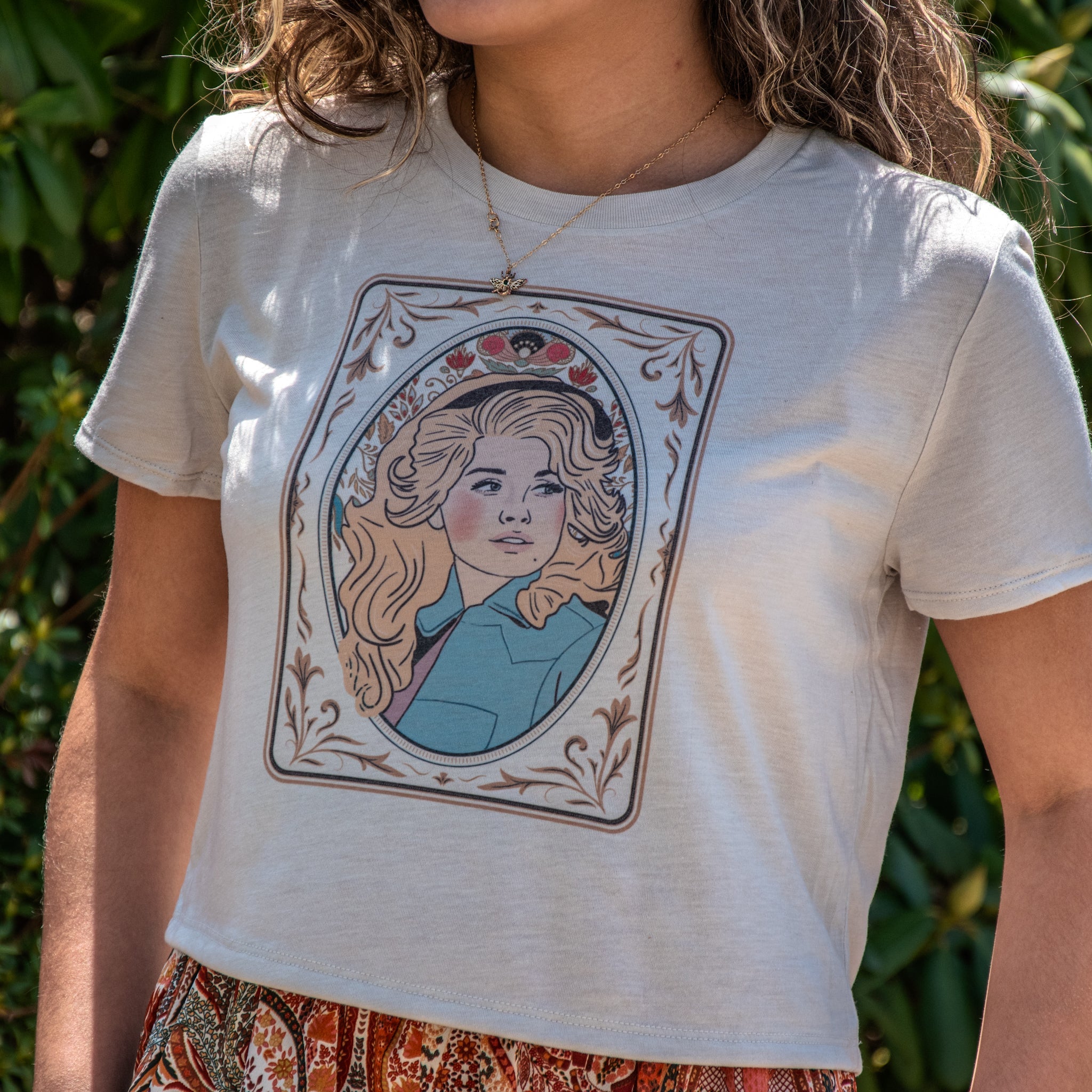 Handprinted T-shirt | Dolly | Oatmeal Flowy Crop