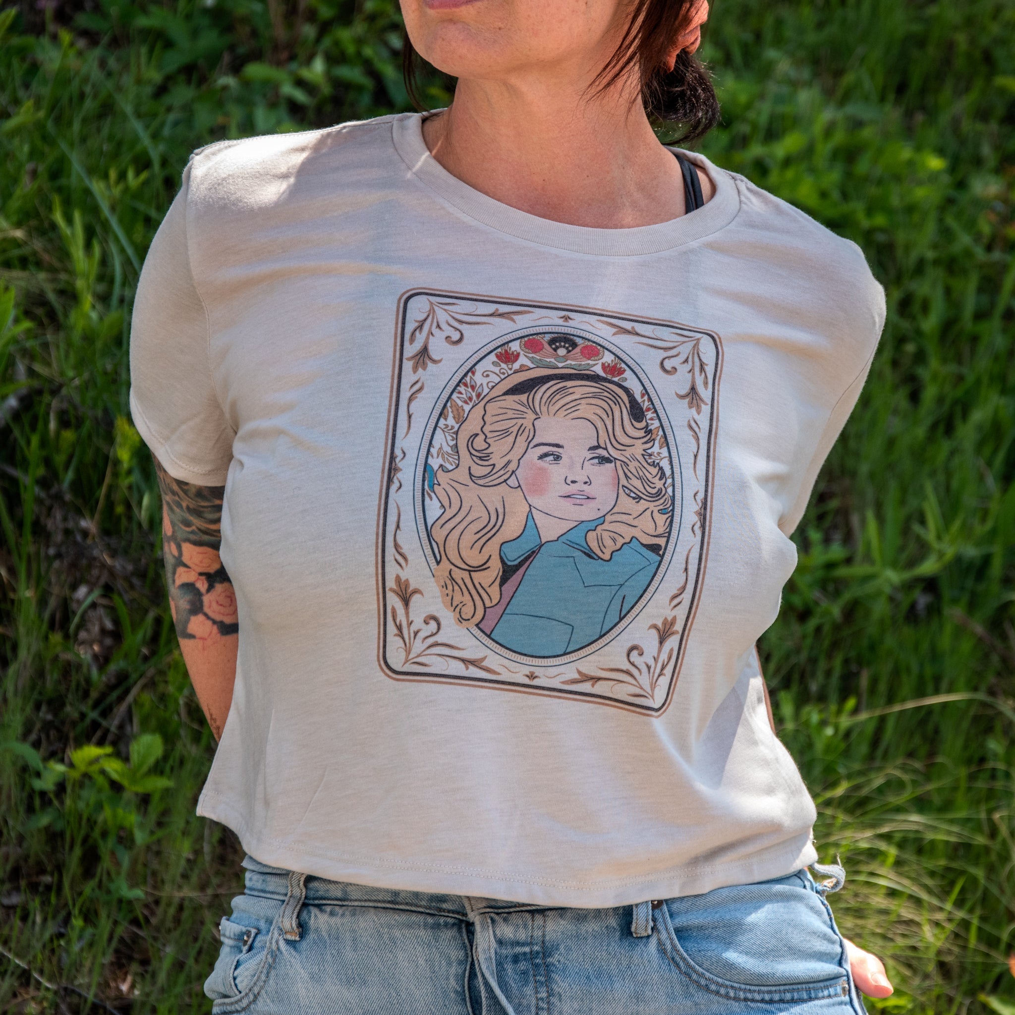 Handprinted T-shirt | Dolly | Oatmeal Flowy Crop