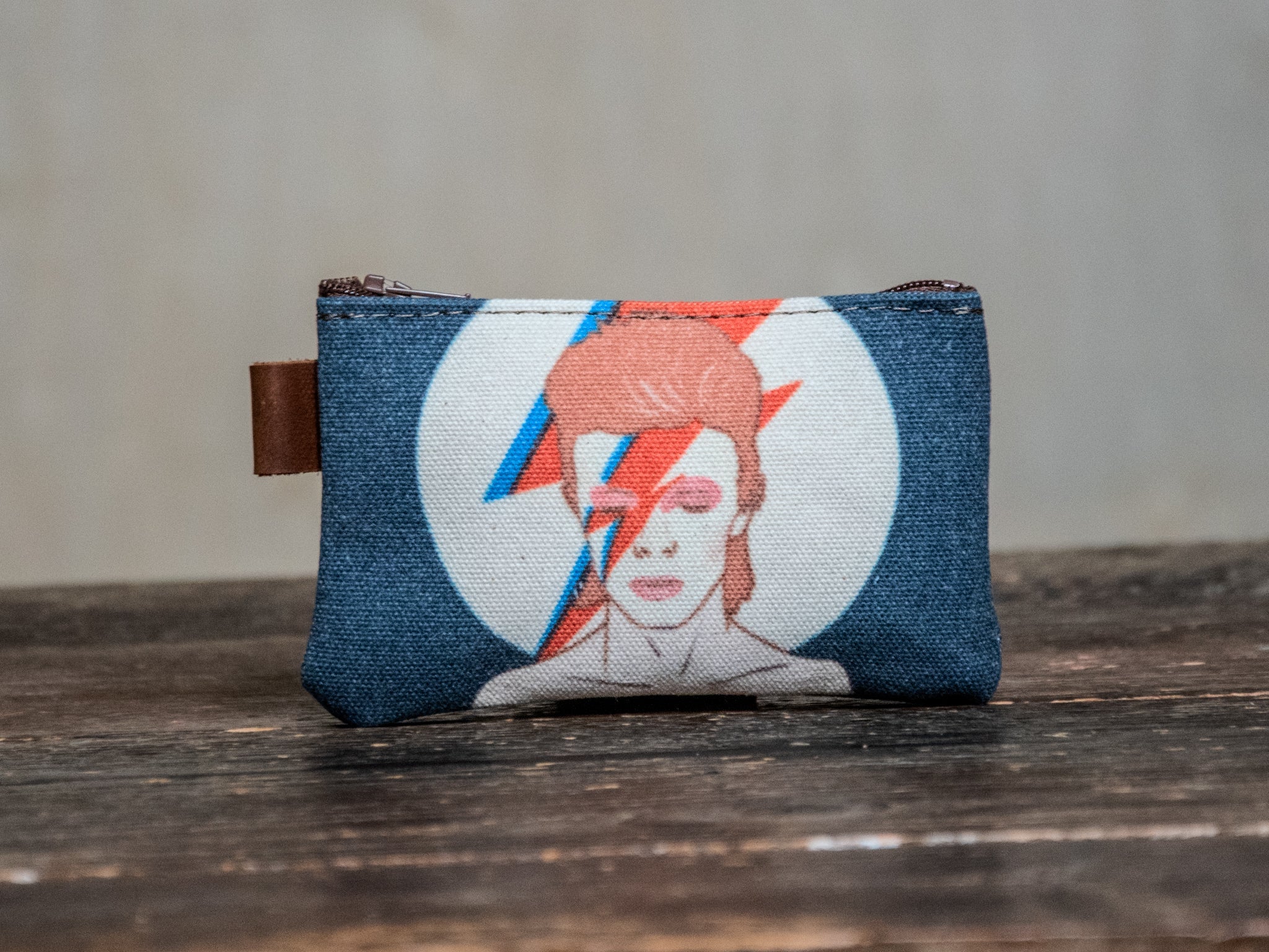 SMALL Canvas Zipper Pouch * Navy Blue and Red * Bowie Ziggy