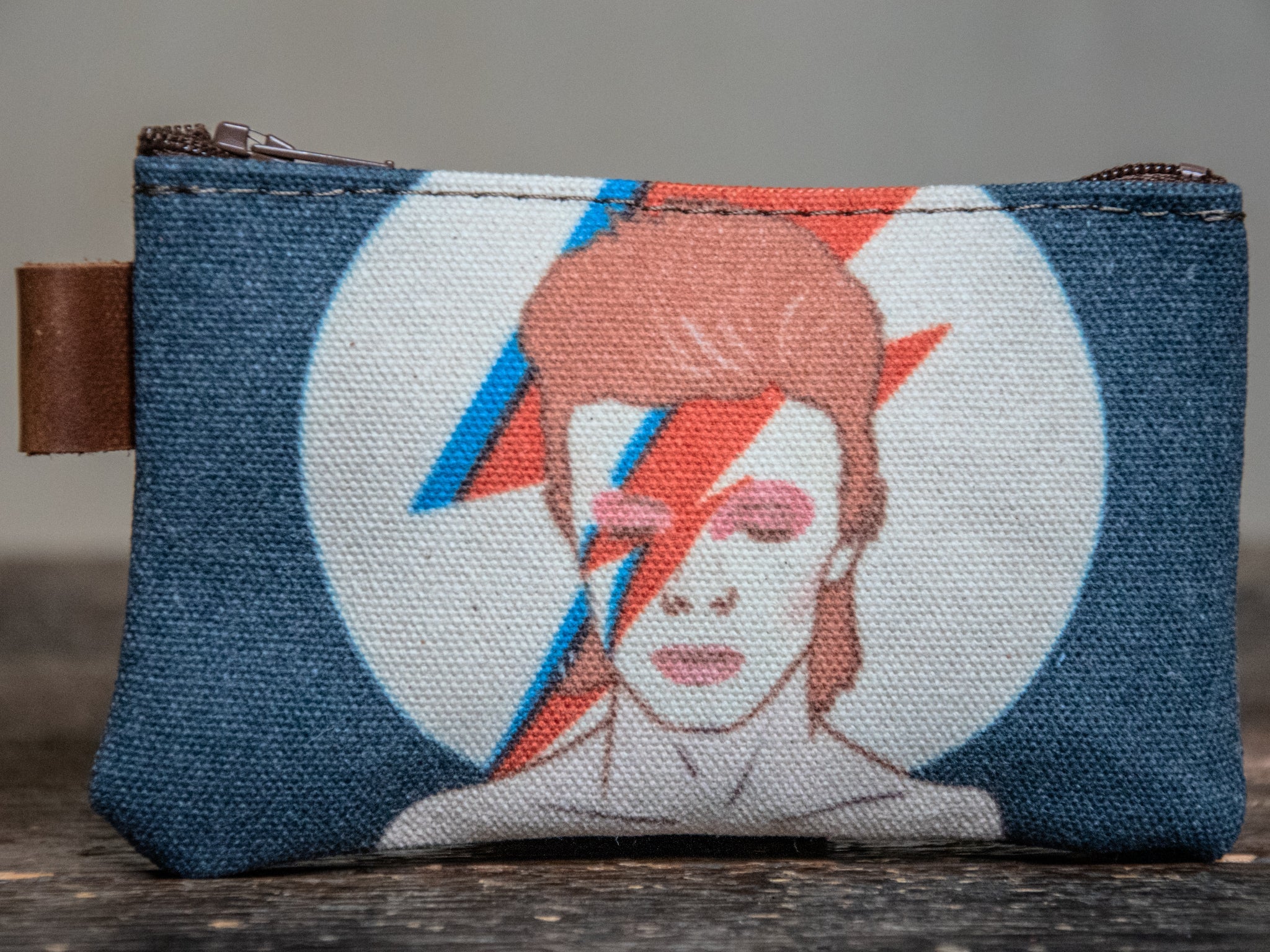 SMALL Canvas Zipper Pouch * Navy Blue and Red * Bowie Ziggy