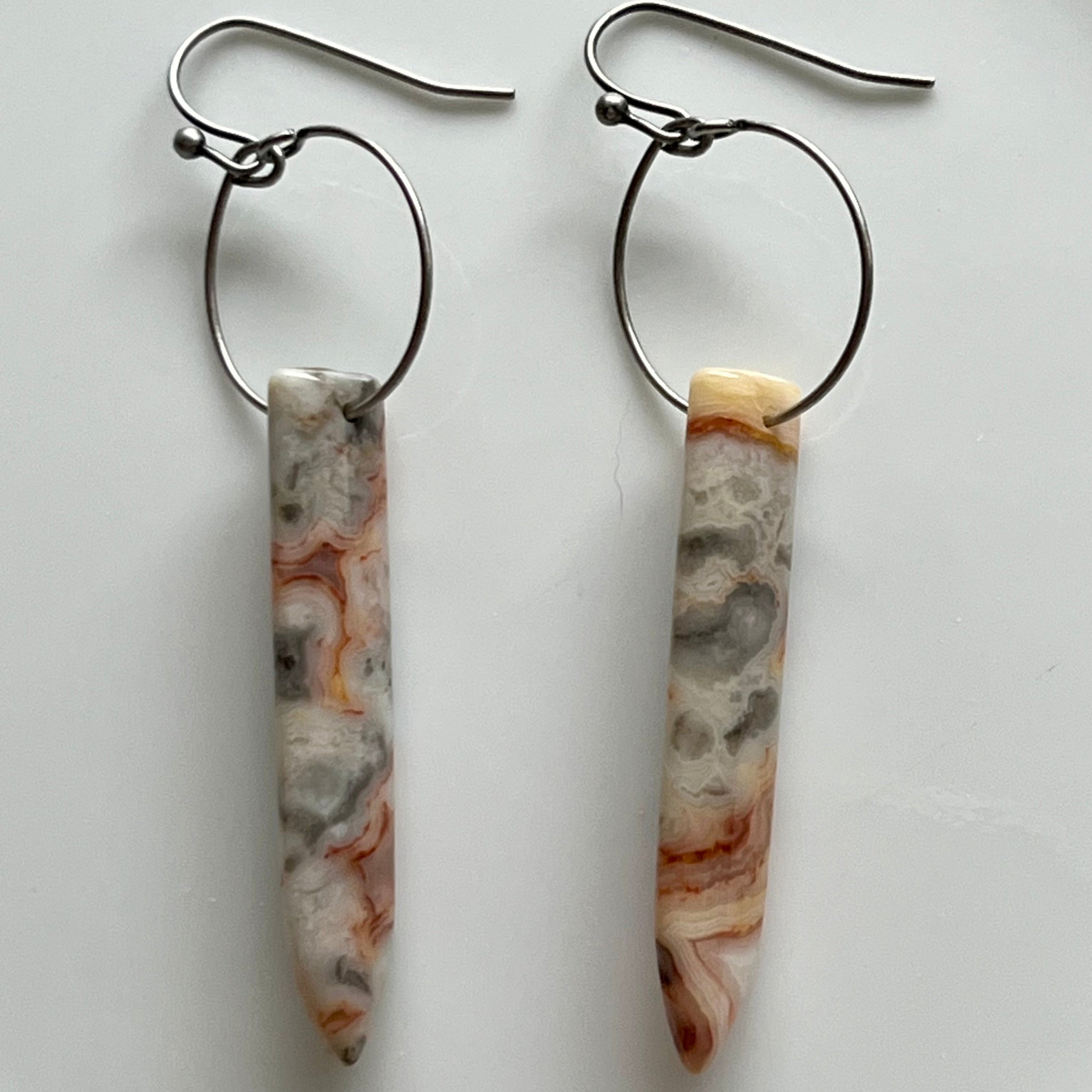 Crazy Lace Agate Dagger Earrings * Gemstone Crystal Jewelry