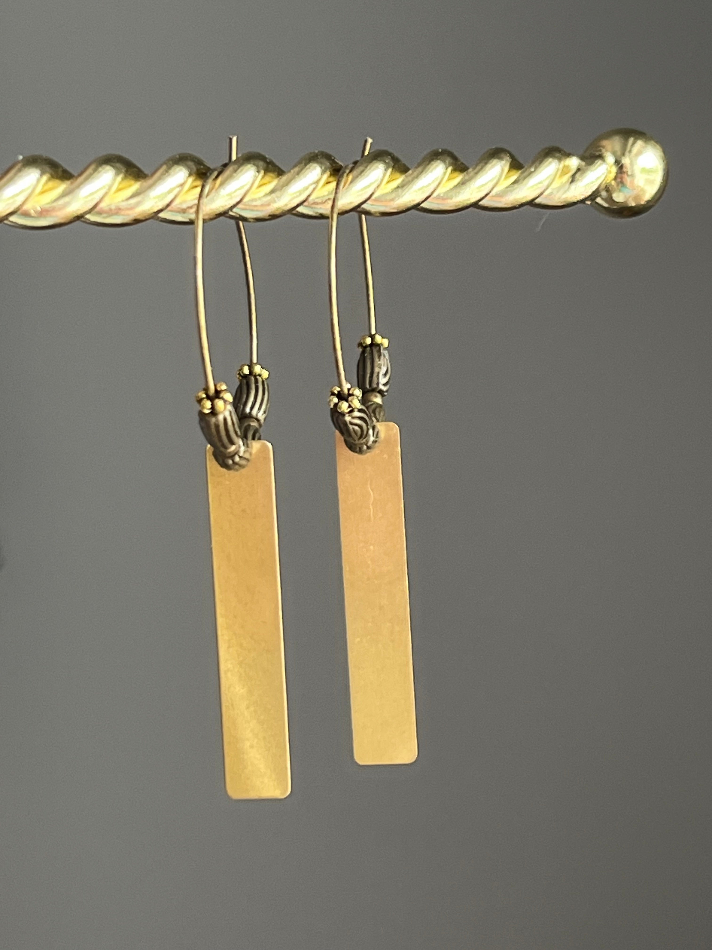BRASS METAL RECTANGLE DANGLES * Earrings