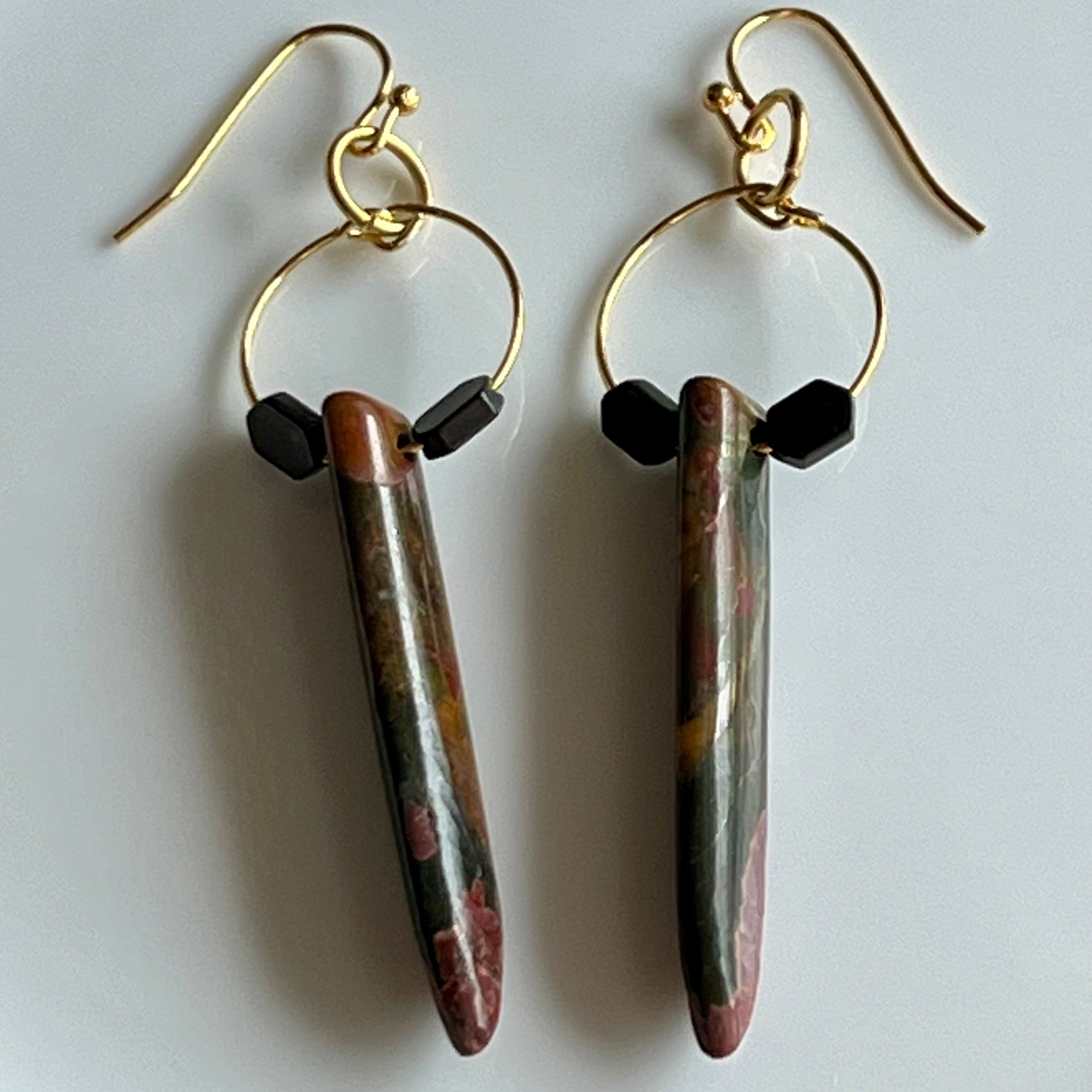Cherry Jasper Dagger + Hematite Earrings * Gemstone Crystal Jewelry