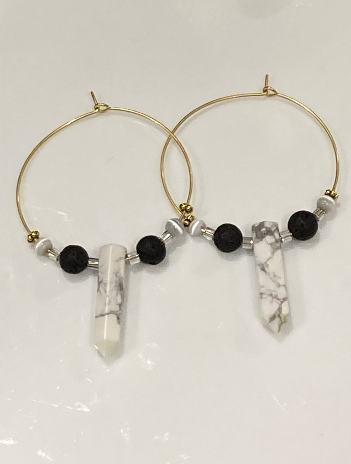 HOWLITE HEX + LAVA STONE | GEMSTONE CRYSTAL Earrings